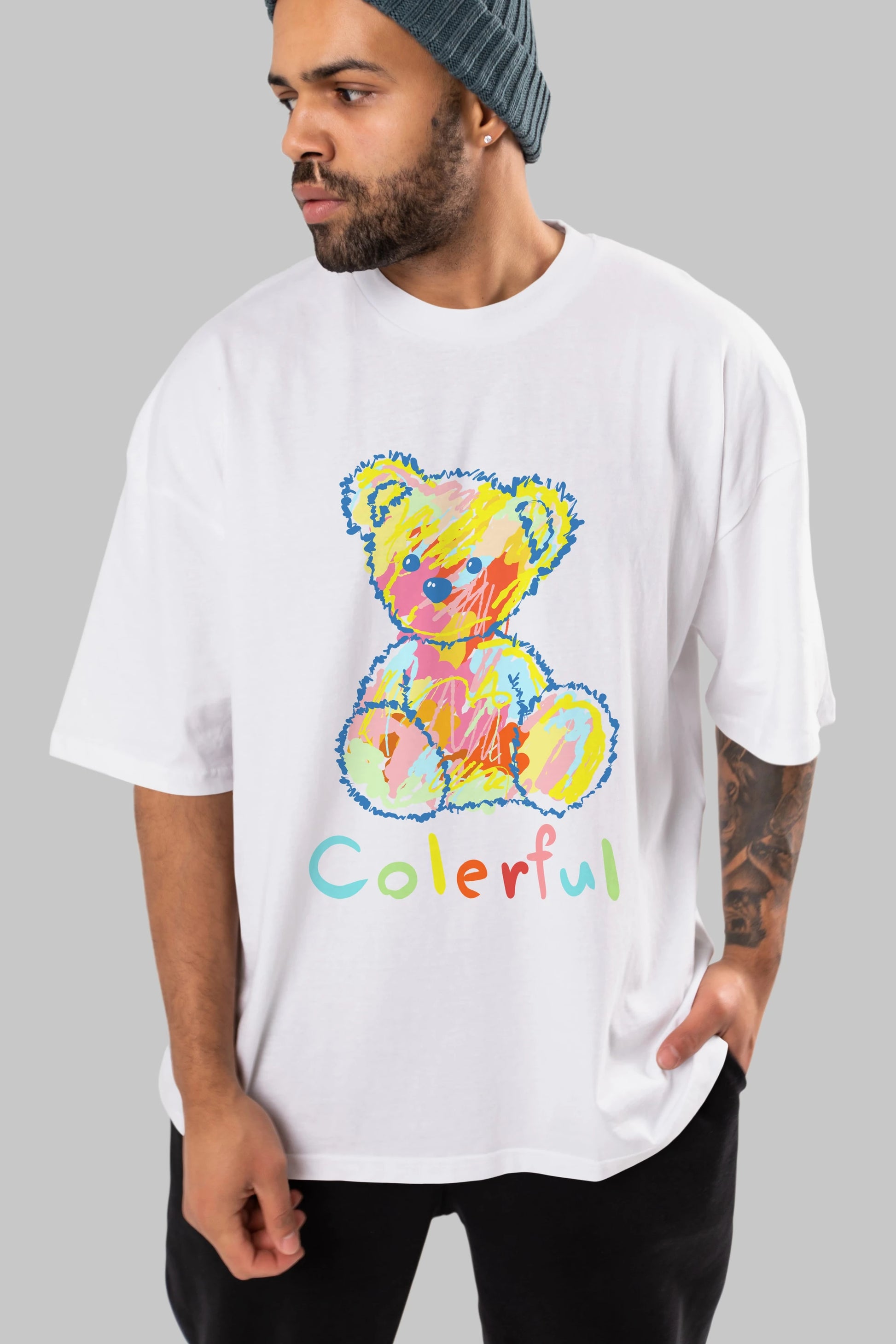 Colerful Bear Ön Baskılı Oversize t-shirt Erkek Kadın Unisex