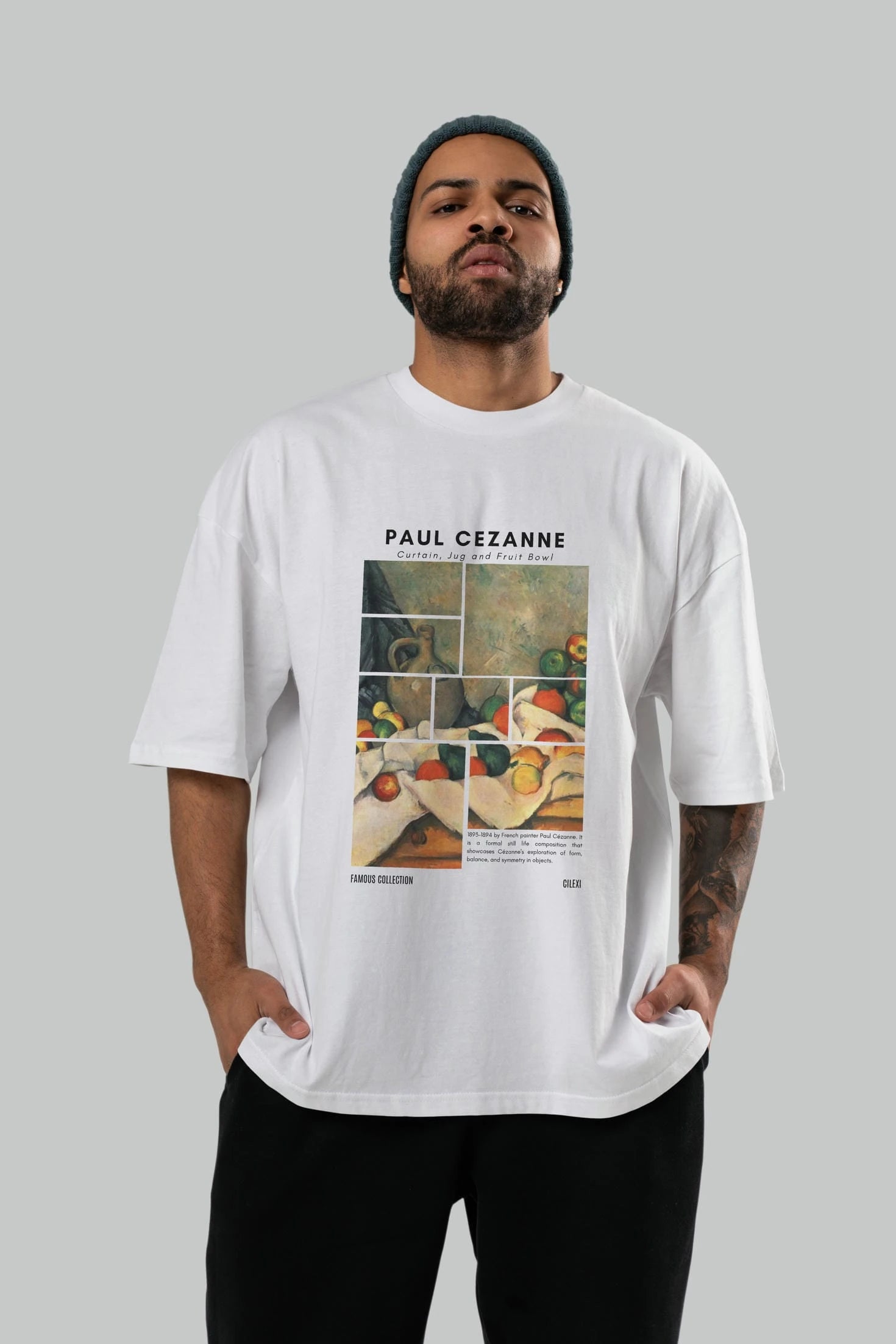 Paul Cezanne Curtain ön Baskılı Oversize t-shirt Erkek Kadın Bisiklet Yaka Pamuk tişort