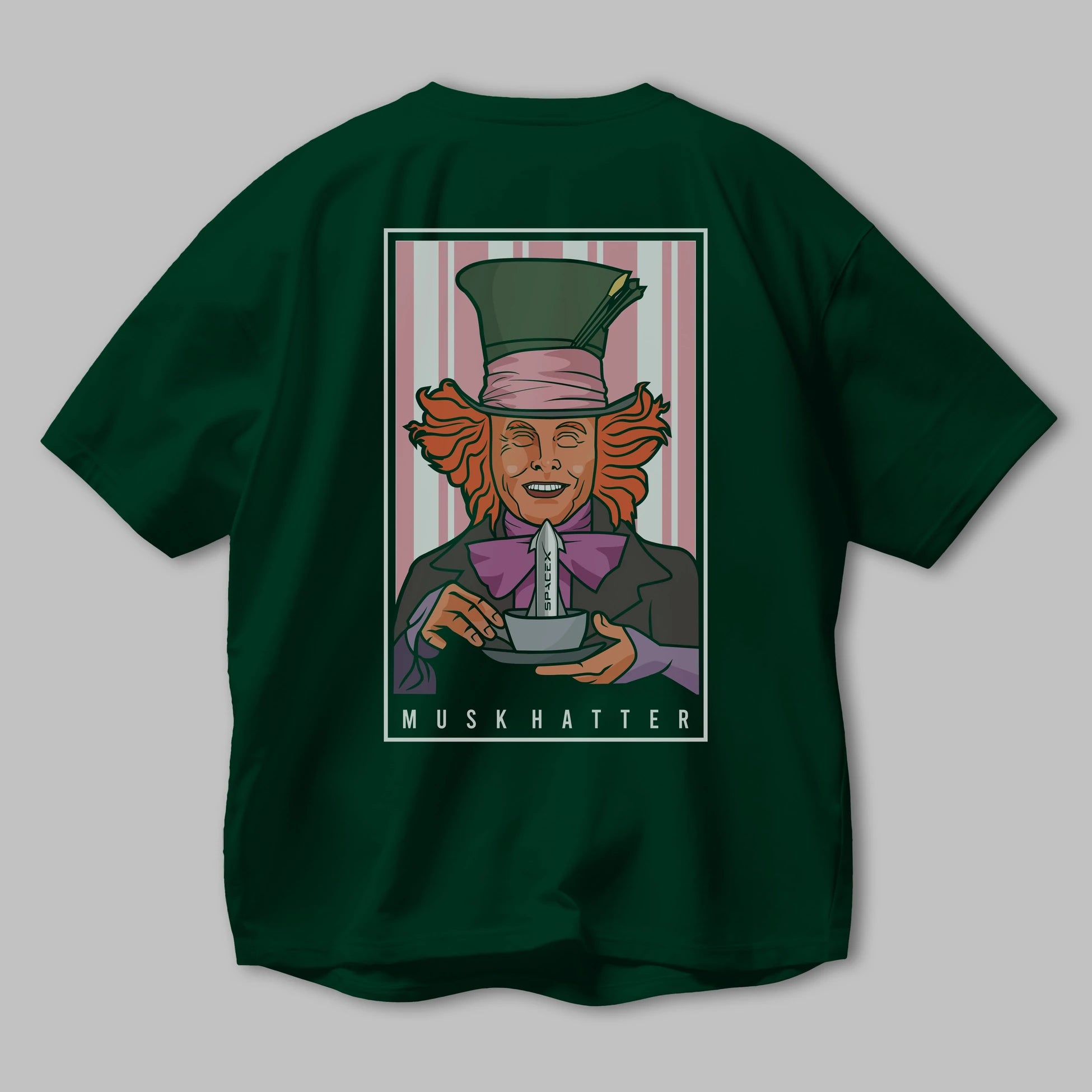 Mad Hatter Elon Musk Arka Baskılı Oversize t-shirt Erkek Kadın Unisex %100 Pamuk tişort