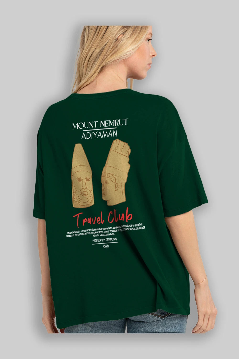 Mount Nemrut Adiyaman Arka Baskılı Oversize t-shirt Erkek Kadın Pamuk Bisiklet Yaka tişort