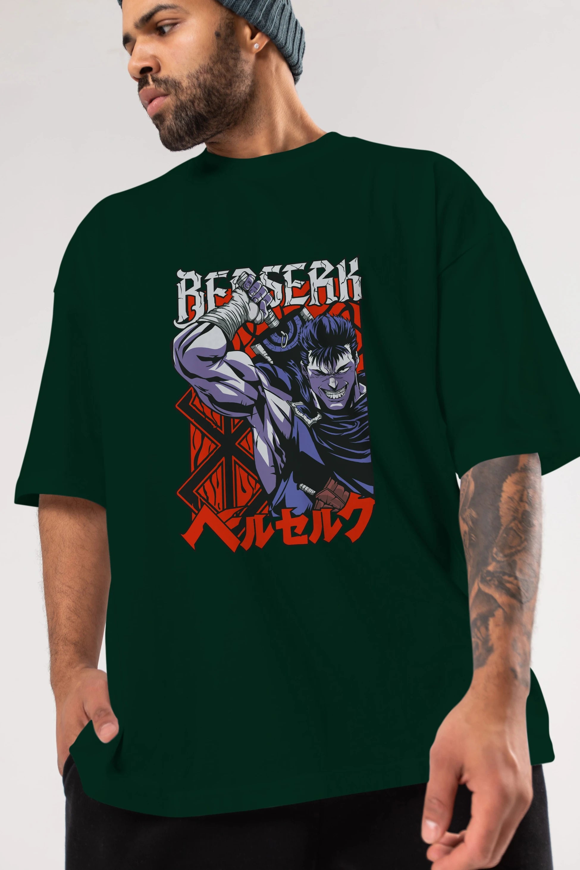 GUTS berserk Anime Ön Baskılı Oversize t-shirt %100 pamuk Erkek Kadın Unisex