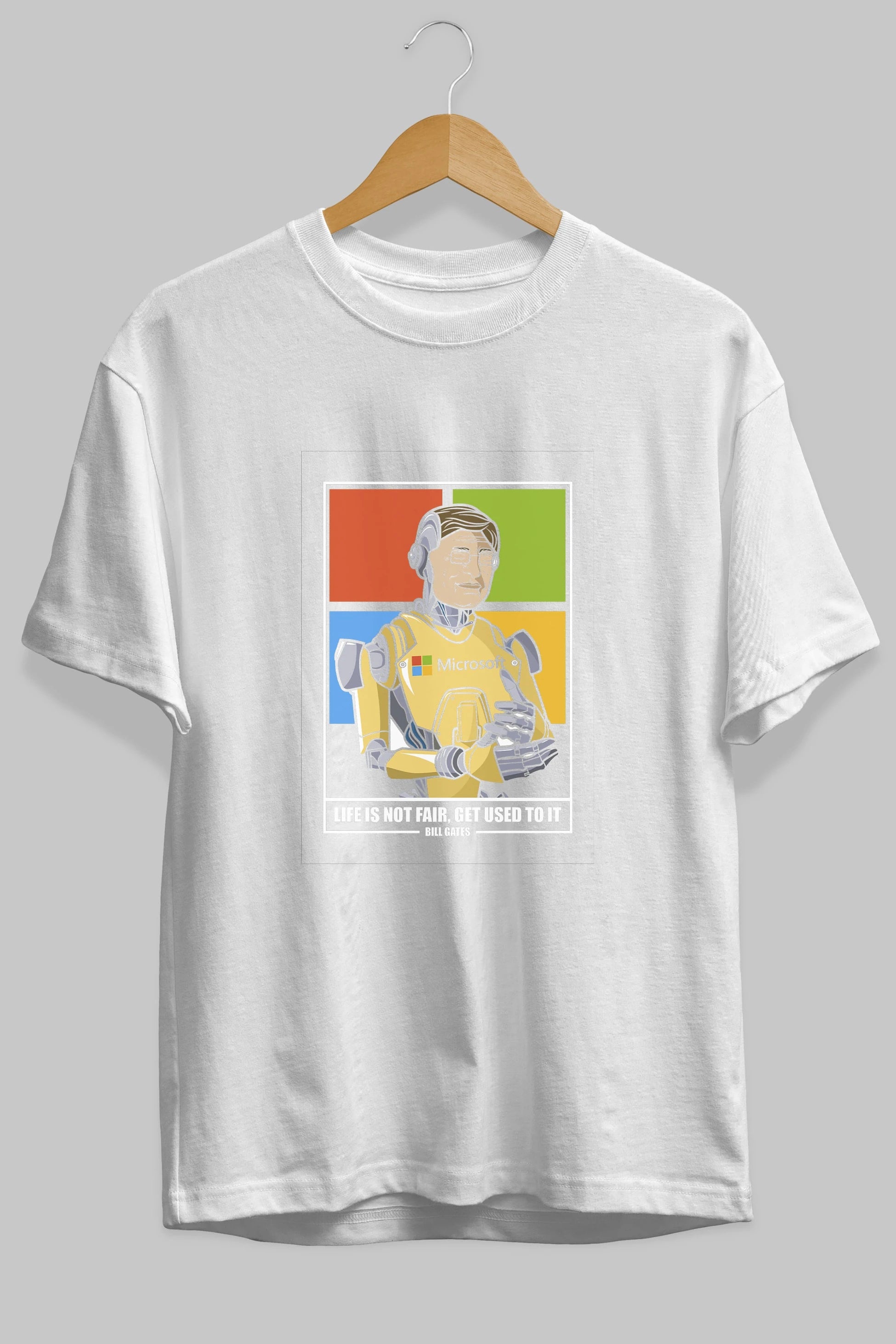 Bill Gates Robot Human Ön Baskılı Oversize t-shirt Erkek Kadın Unisex %100 Pamuk tişort