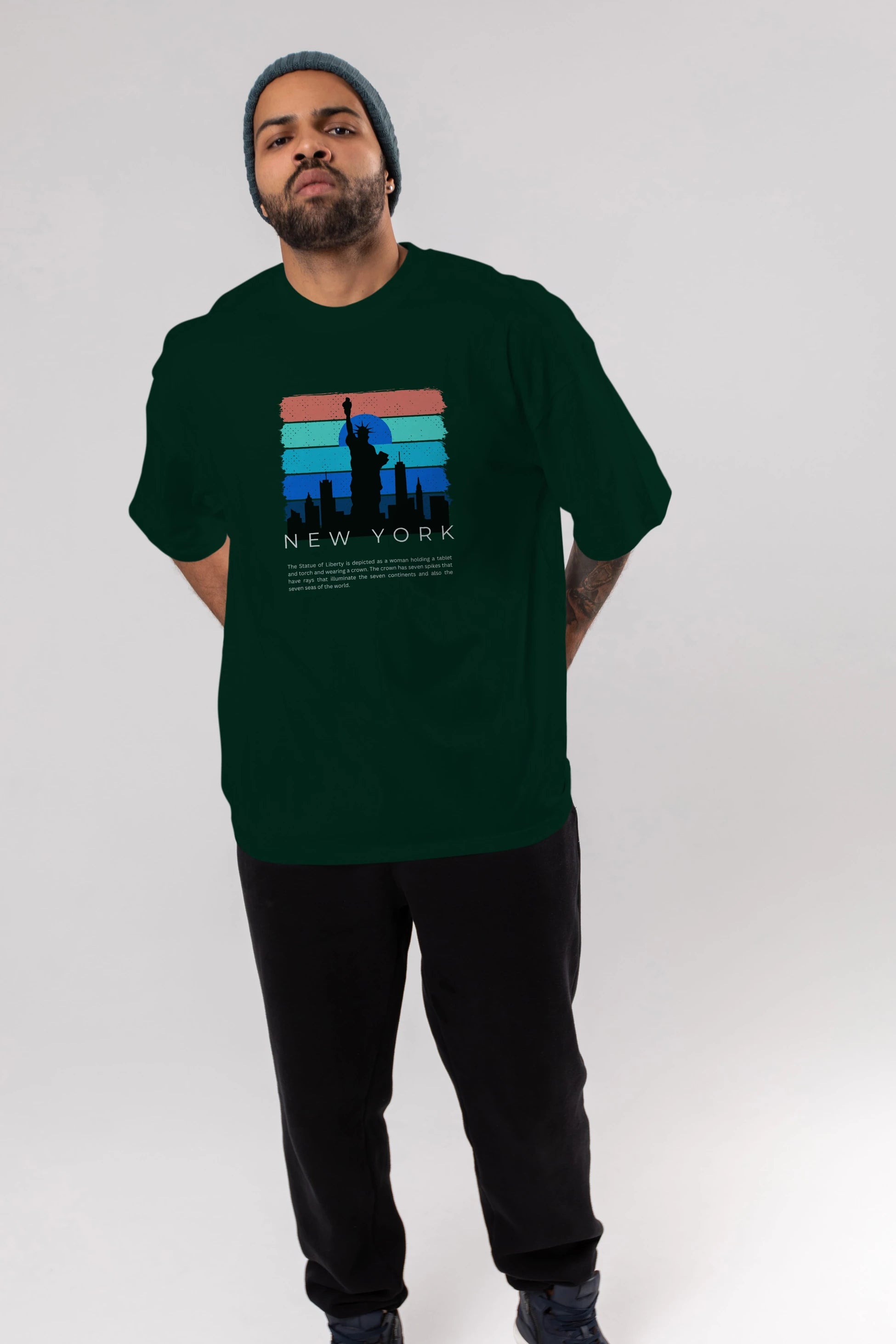 New York Yazılı Ön Baskılı Oversize t-shirt Erkek Kadın Unisex