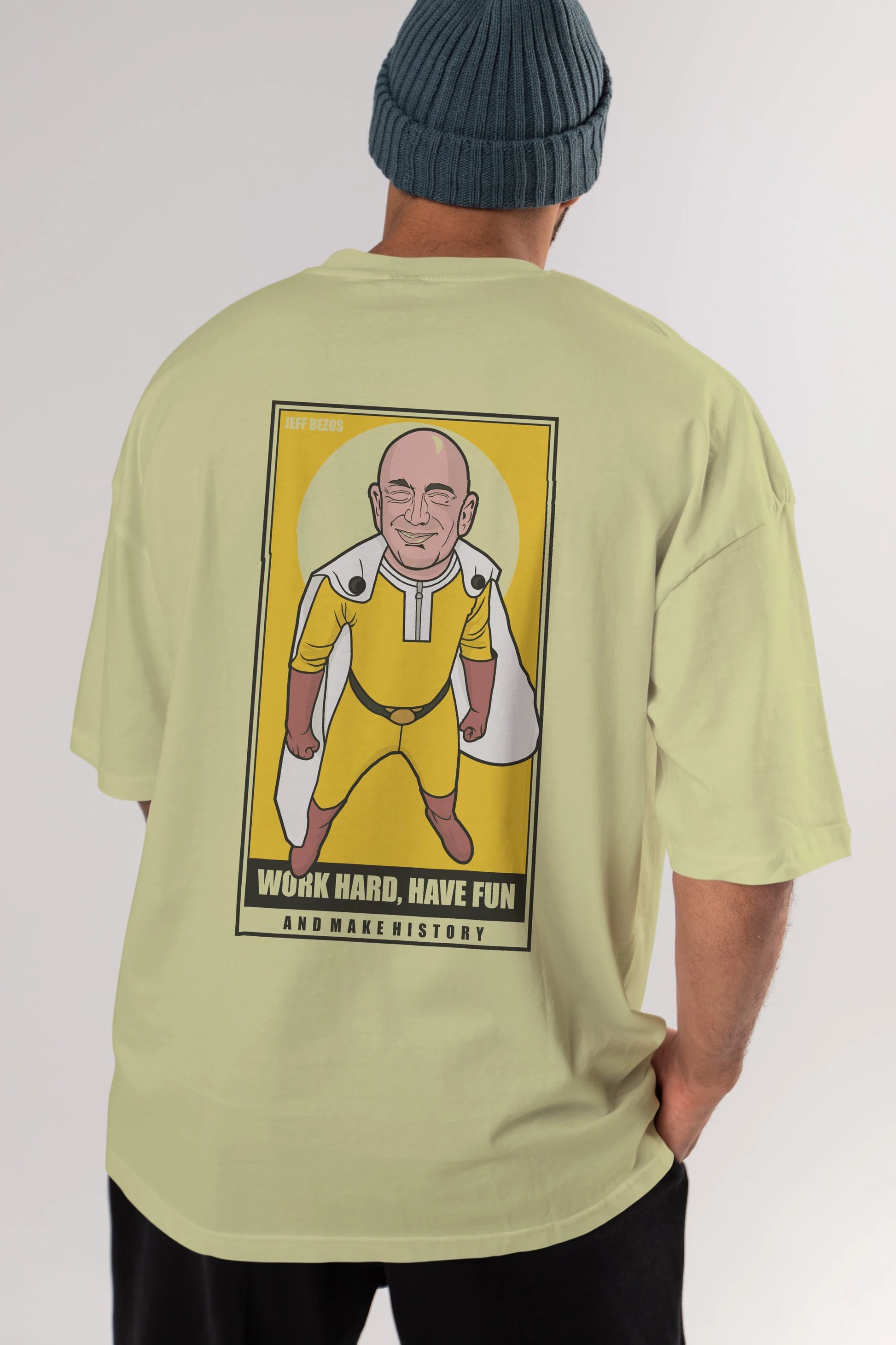 Jeff Bezos Saitama Arka Baskılı Oversize t-shirt Erkek Kadın Unisex %100 Pamuk tişort