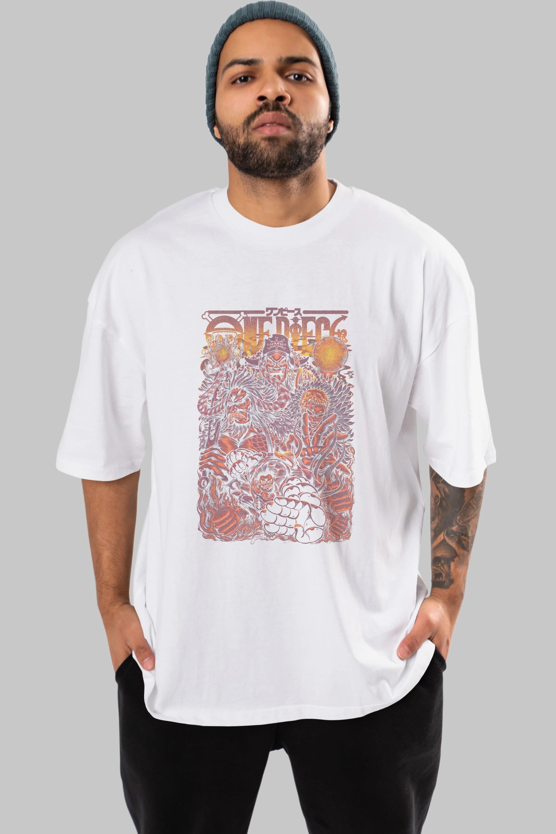 ONE PIECE Anime Ön Baskılı Oversize t-shirt %100 pamuk Erkek Kadın Unisex