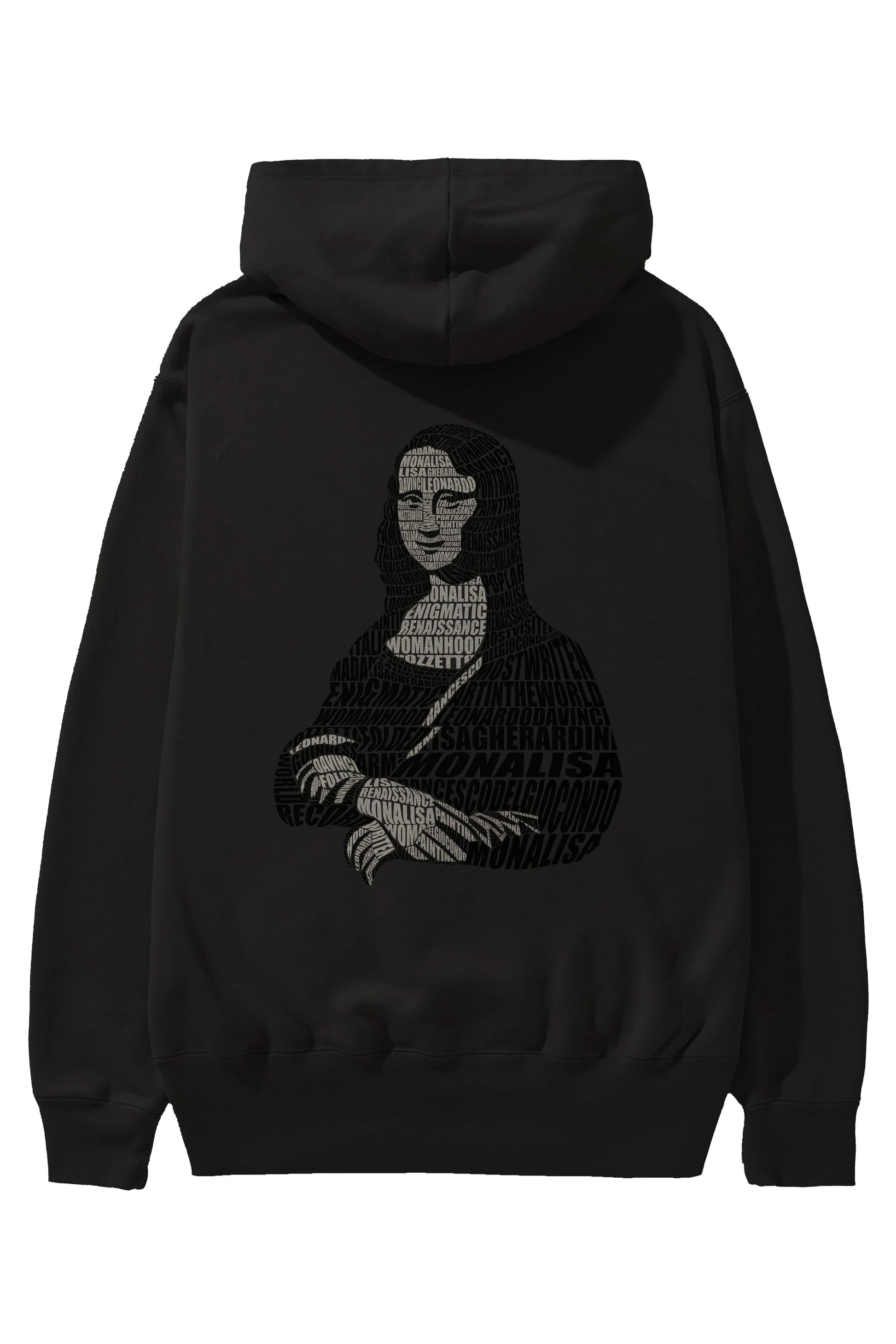 Mona Lisa Calligram Arka Baskılı Hoodie Oversize Kapüşonlu Sweatshirt Erkek Kadın Unisex
