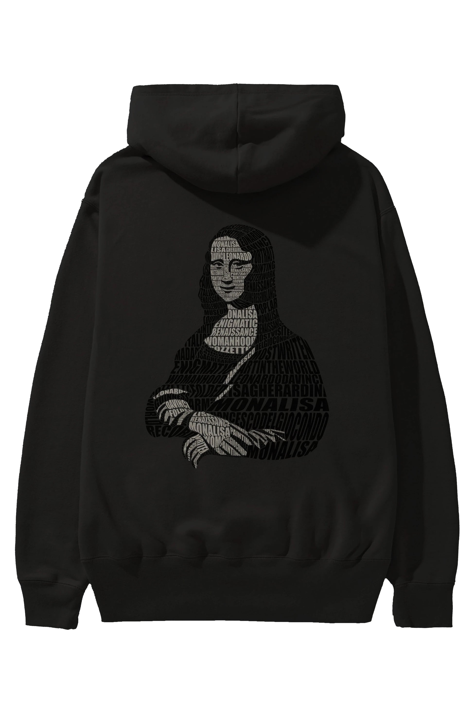 Mona Lisa Calligram Arka Baskılı Hoodie Oversize Kapüşonlu Sweatshirt Erkek Kadın Unisex