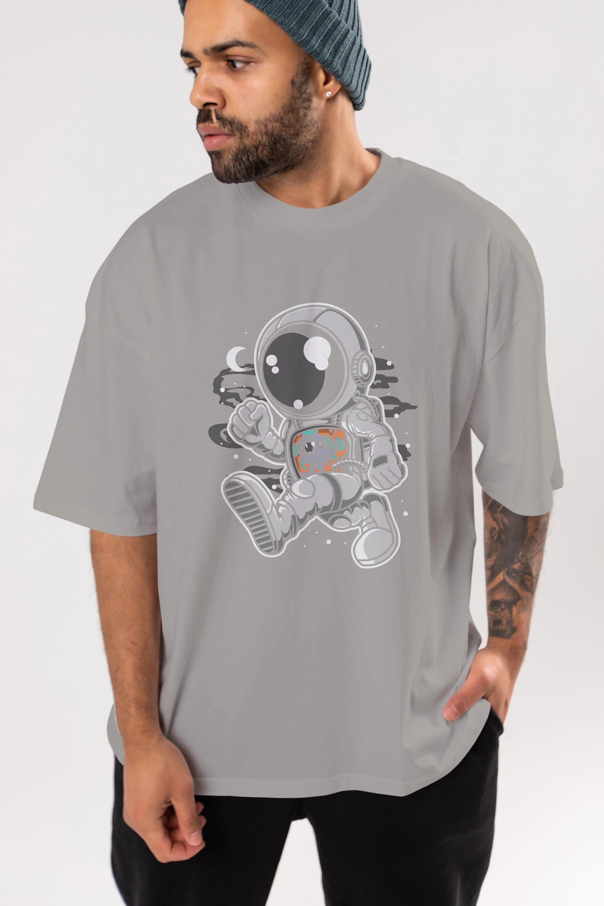 Astronaut Robotic Machine Ön Baskılı Oversize t-shirt Erkek Kadın Unisex