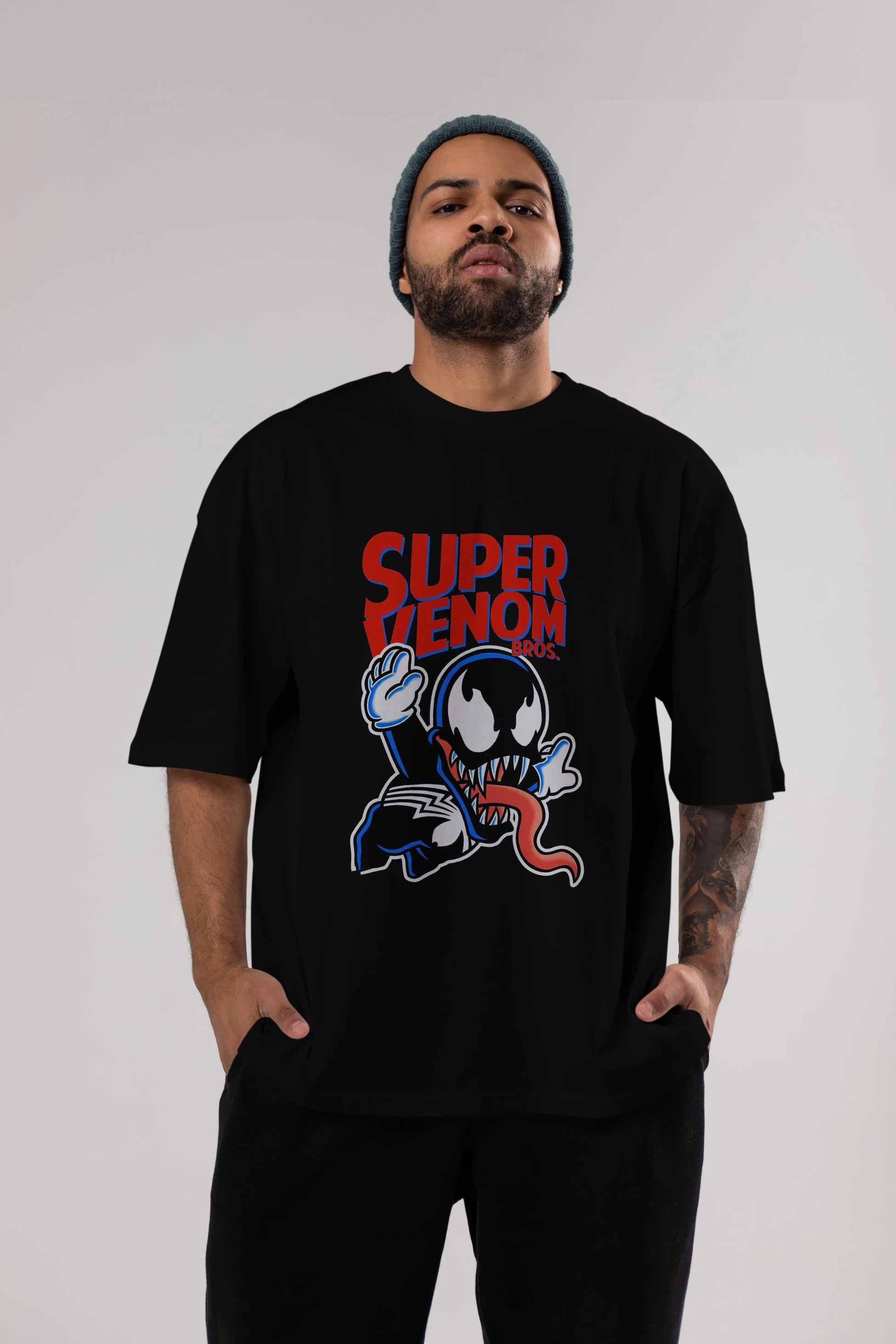 Super Venom Ön Baskılı Oversize t-shirt Erkek Kadın Unisex %100 Pamuk Bisiklet Yaka tişort