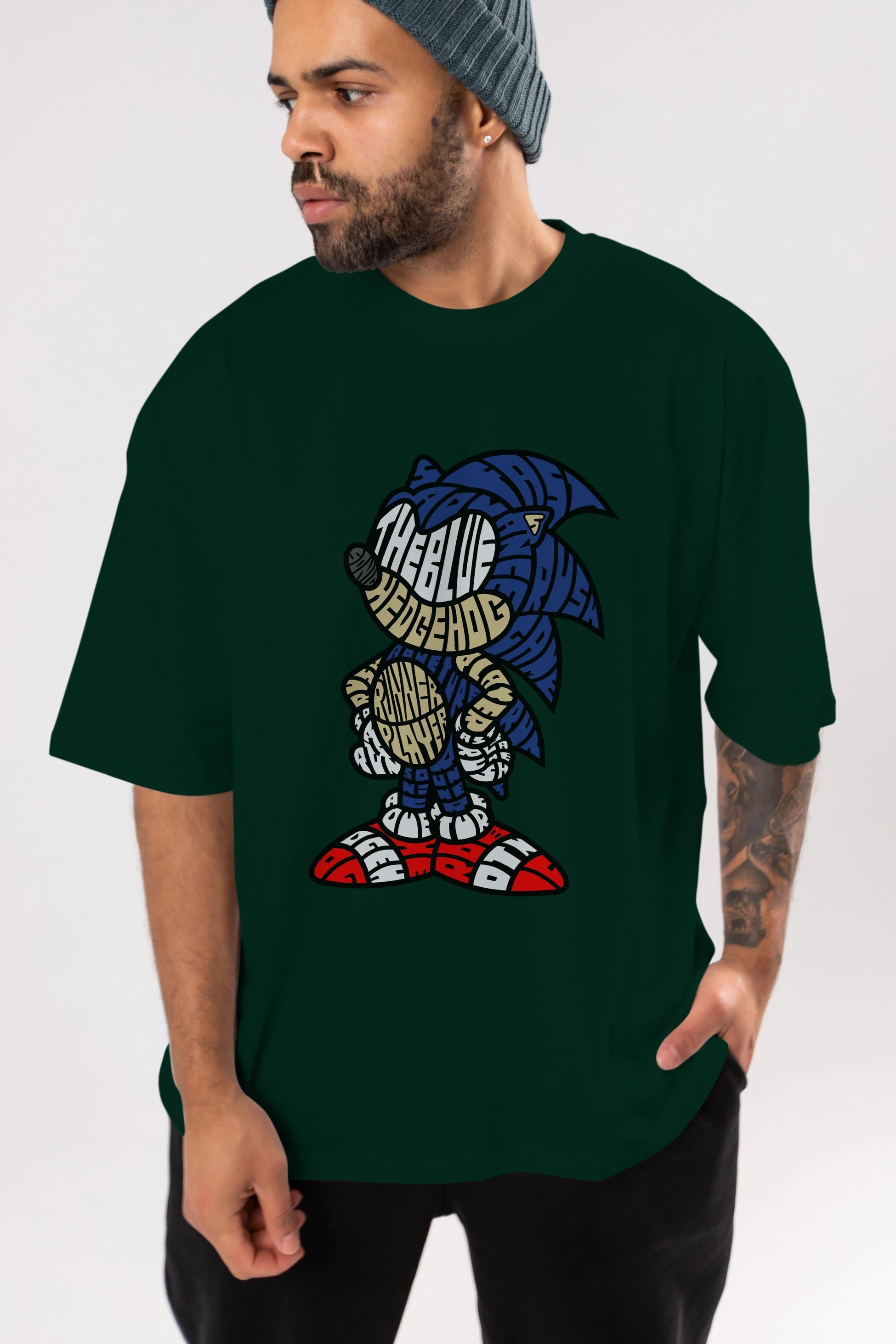 The Blue Hedgehog Ön Baskılı Oversize t-shirt %100 pamuk Erkek Kadın Unisex