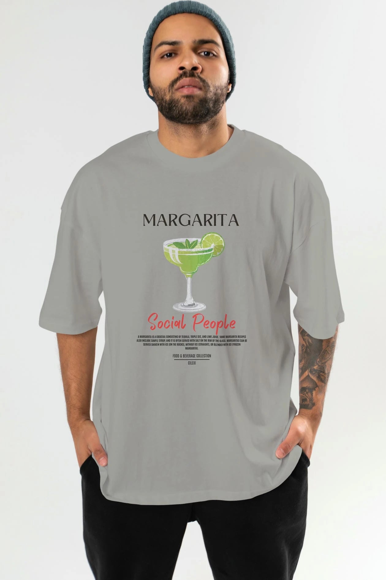 Margarita Kokteyl Serisi ön Baskılı Oversize t-shirt Erkek Kadın %100 Pamuk Bisiklet Yaka tişort