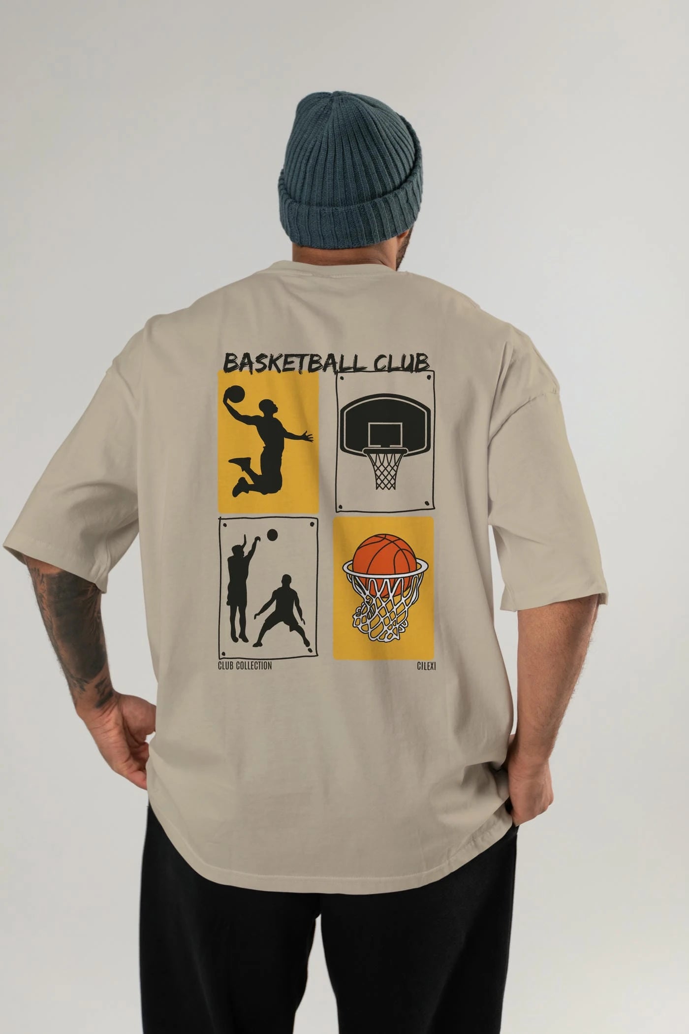 Basketball Club Arka Baskılı Oversize t-shirt Erkek Kadın %100 Pamuk Bisiklet Yaka tişort