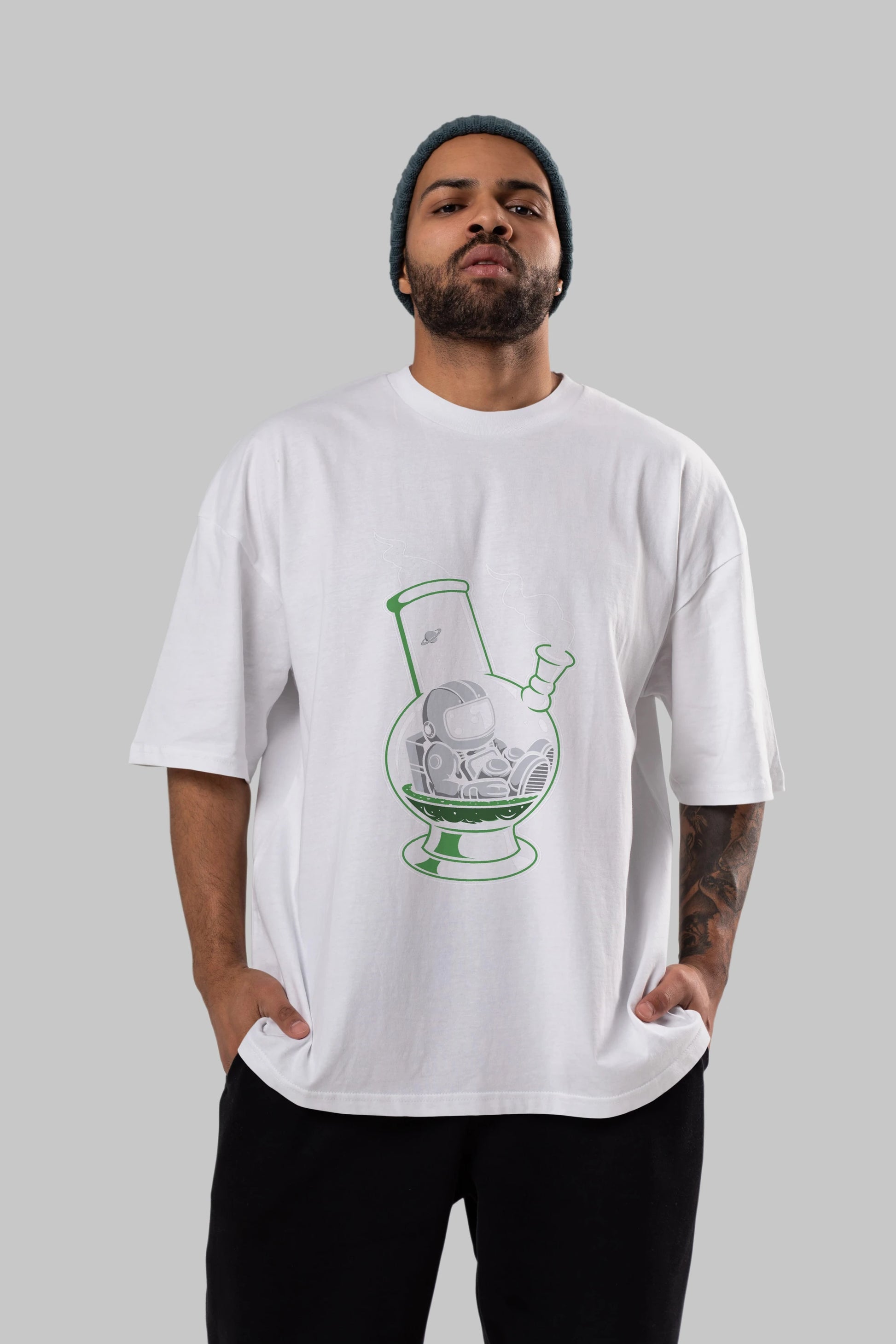 Astronaut Bong Ön Baskılı Oversize t-shirt Erkek Kadın Unisex