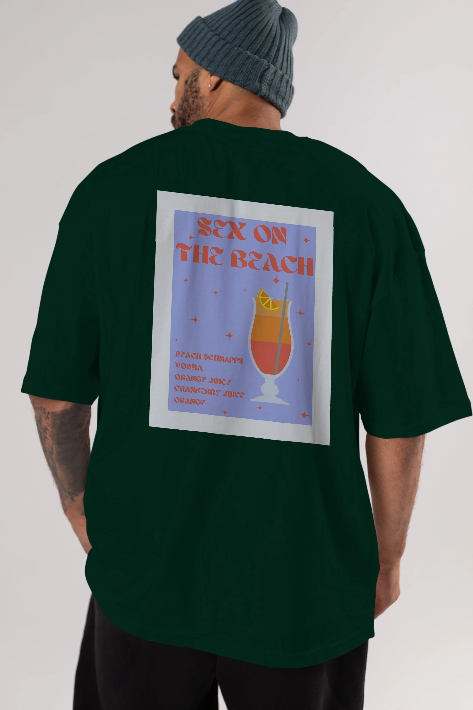 Sex On The Beach Arka Baskılı Oversize t-shirt Erkek Kadın Unisex %100 Pamuk Bisiklet Yaka tişort