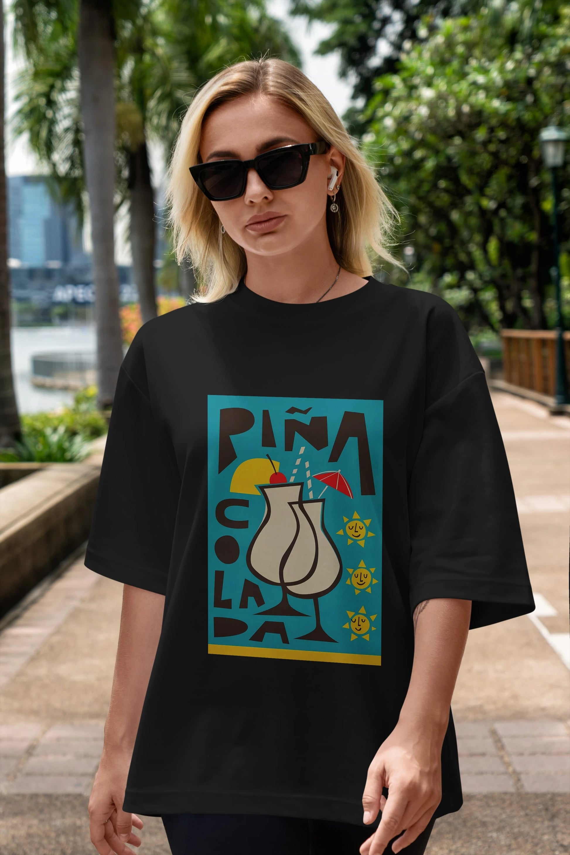 Pina Colada 4 Ön Baskılı Oversize t-shirt Erkek Kadın Unisex %100 Pamuk Bisiklet Yaka tişort