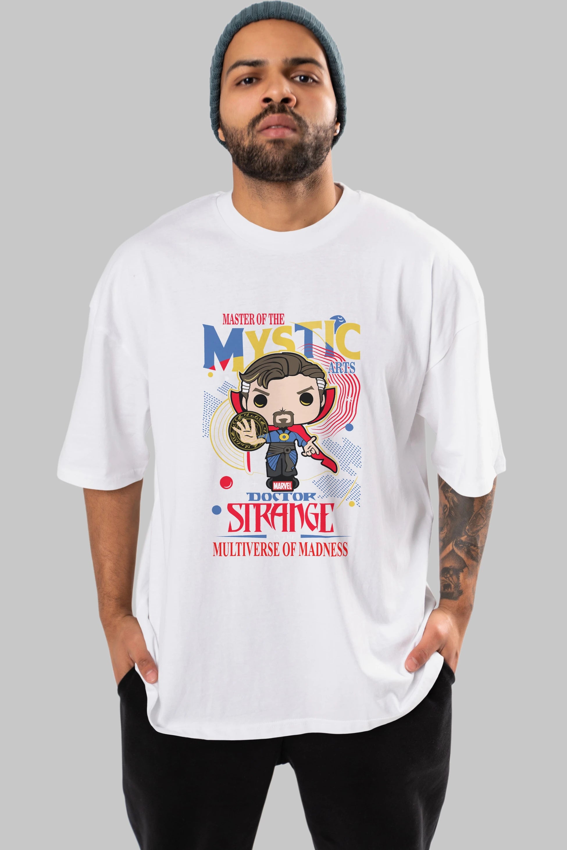 Doctor Strange Ön Baskılı Oversize t-shirt Erkek Kadın Unisex %100 Pamuk Bisiklet Yaka tişort