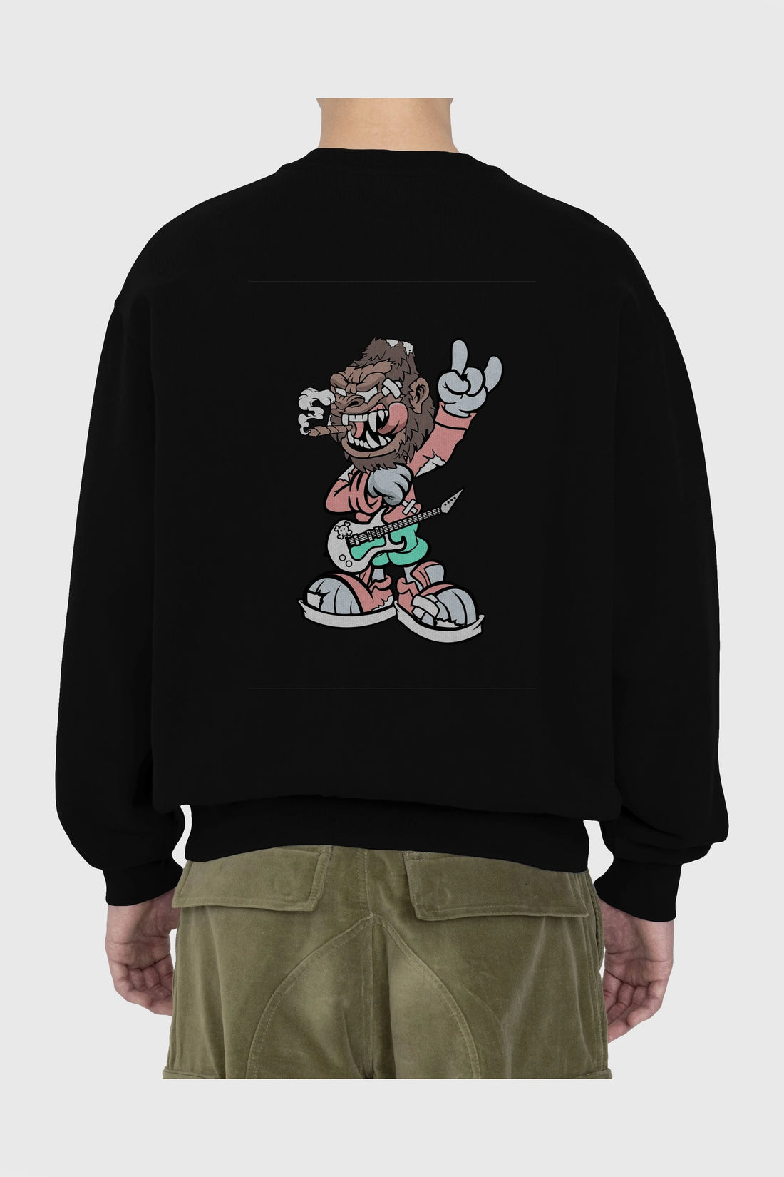 Gorilla Rockstar Arka Baskılı Oversize Sweatshirt Erkek Kadın Unisex