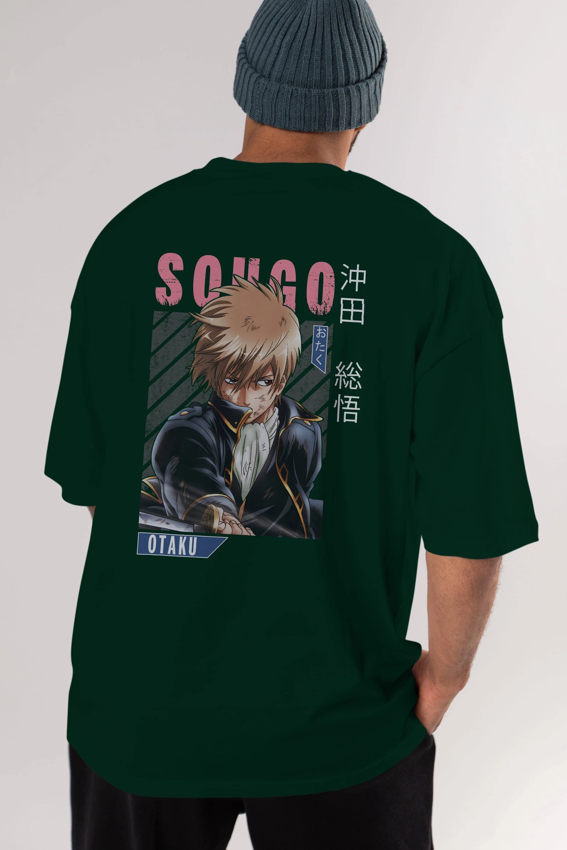 Sougo Okita GINTAMA Anime Arka Baskılı Oversize t-shirt Erkek Kadın Unisex