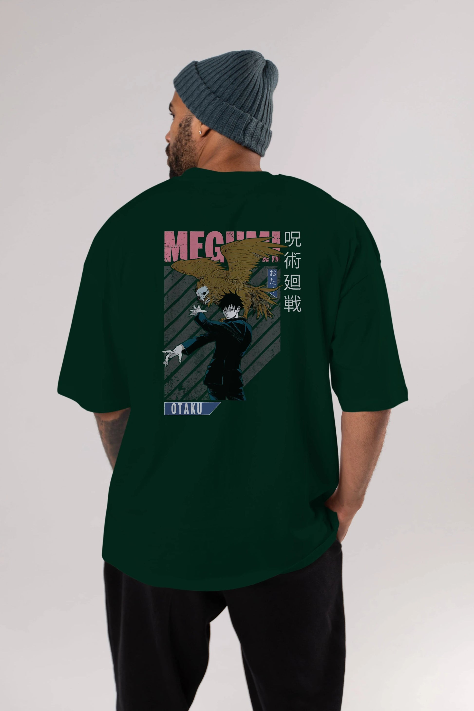 Megumi Fushiguro 2 Anime Arka Baskılı Oversize t-shirt Erkek Kadın Unisex