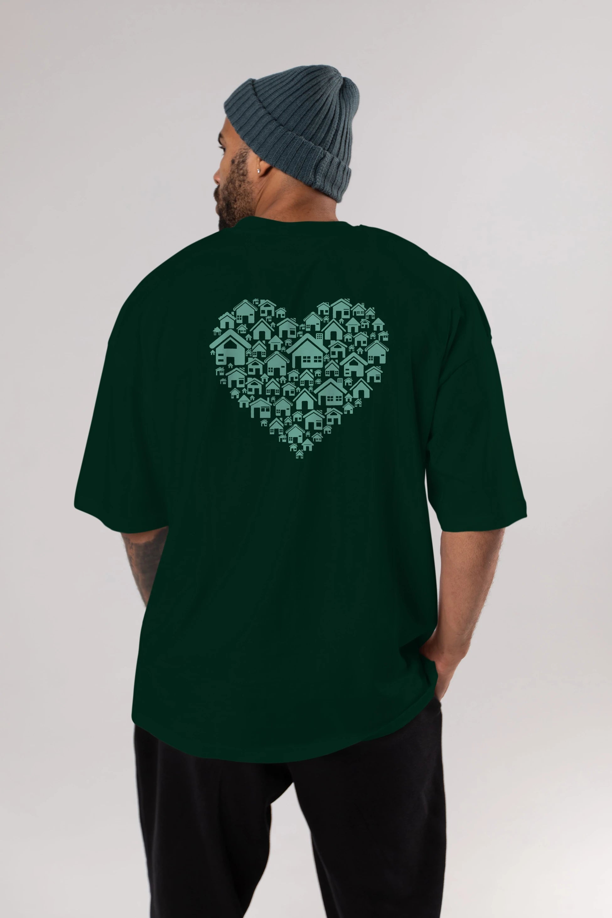 Home Heart Arka Baskılı Oversize t-shirt %100 pamuk Erkek Kadın Unisex