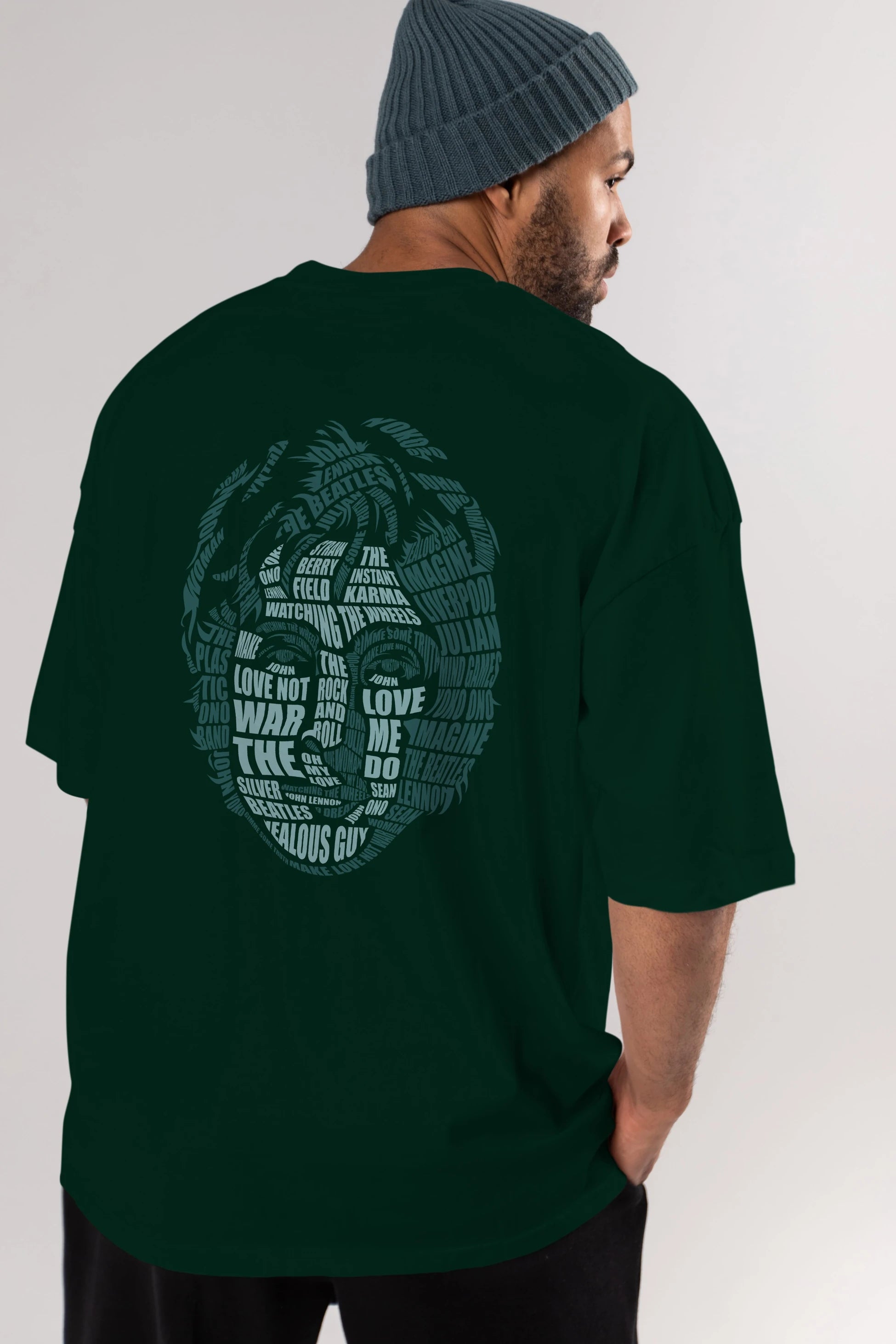 John Lennon Calligram Arka Baskılı Oversize t-shirt %100 pamuk Erkek Kadın Unisex