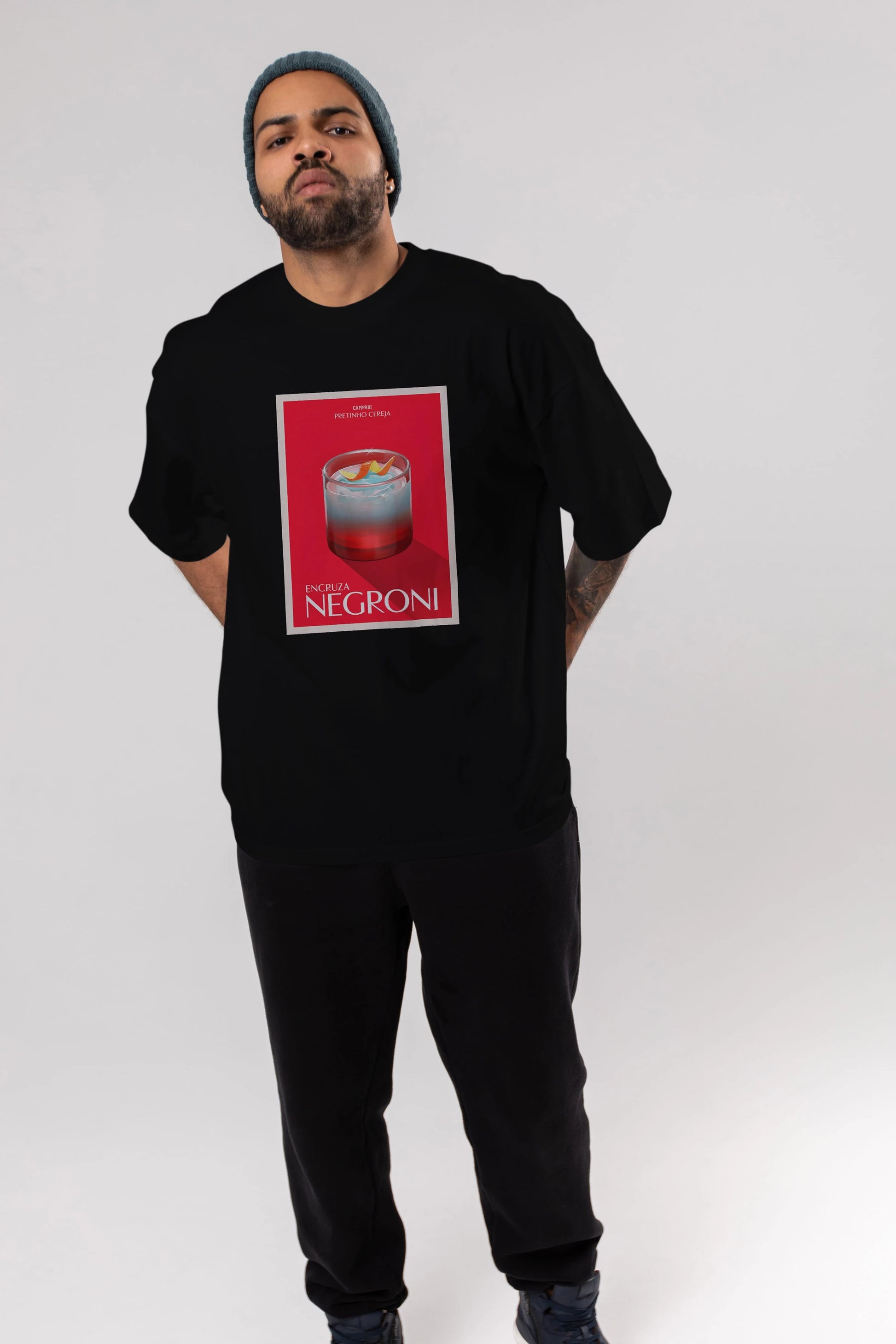 Encruza Negroni Ön Baskılı Oversize t-shirt Erkek Kadın Unisex %100 Pamuk Bisiklet Yaka tişort