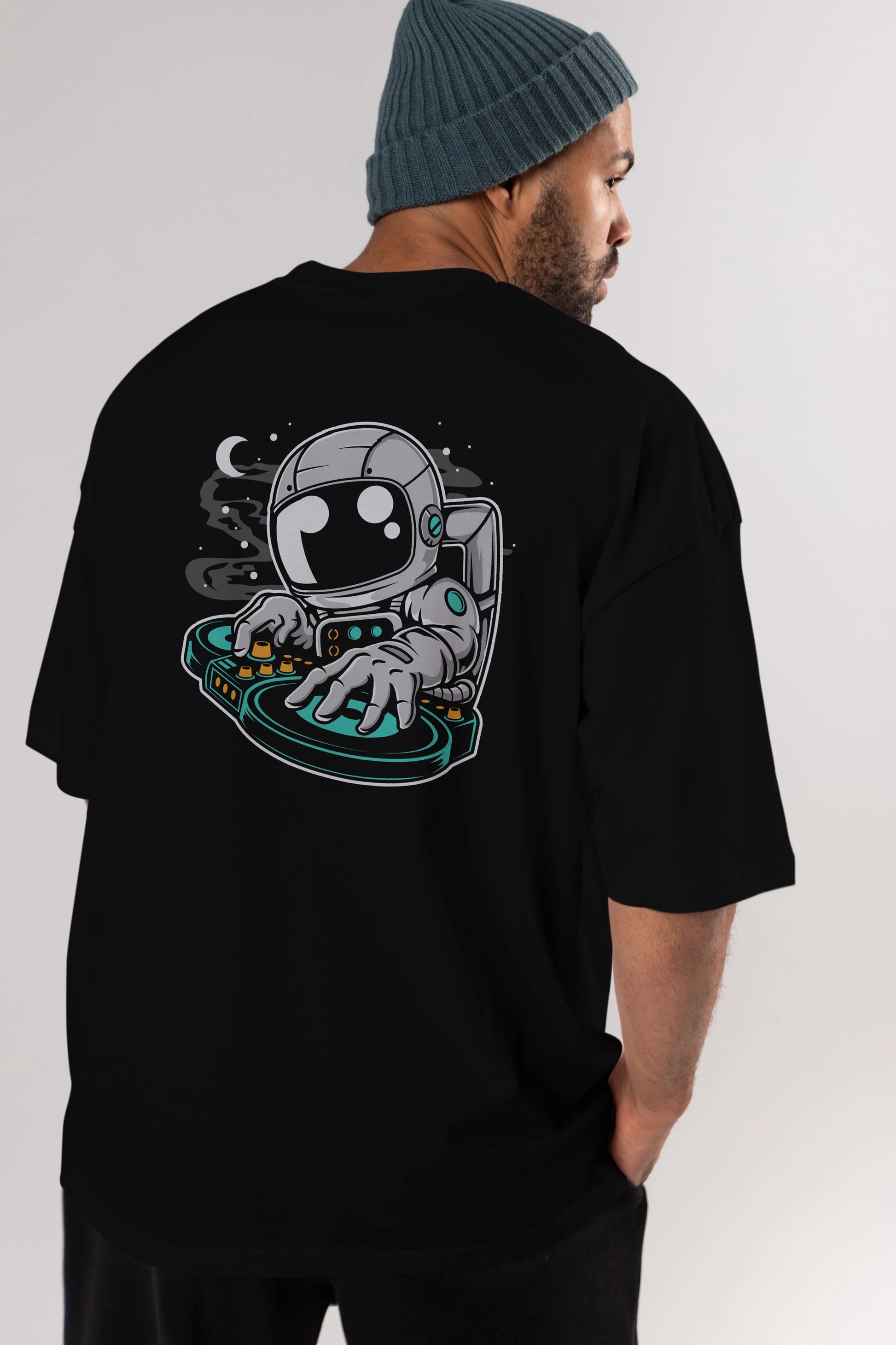 Astronaut DJ Arka Baskılı Oversize t-shirt Erkek Kadın Unisex
