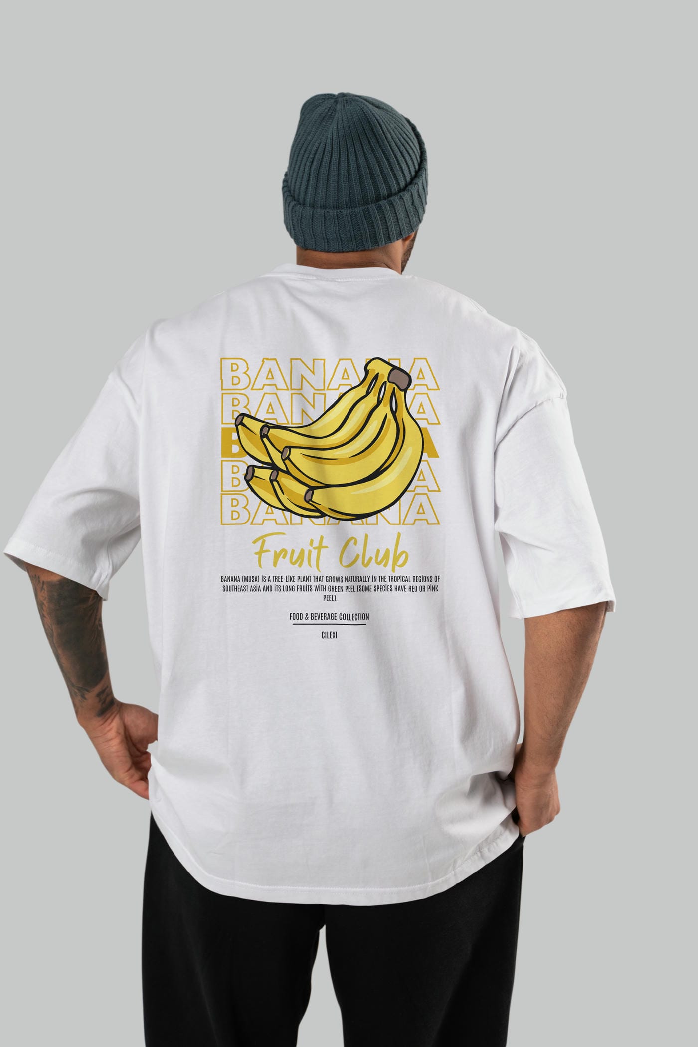 Banana Arka Baskılı Oversize t-shirt Erkek Kadın Pamuk Bisiklet Yaka tişort