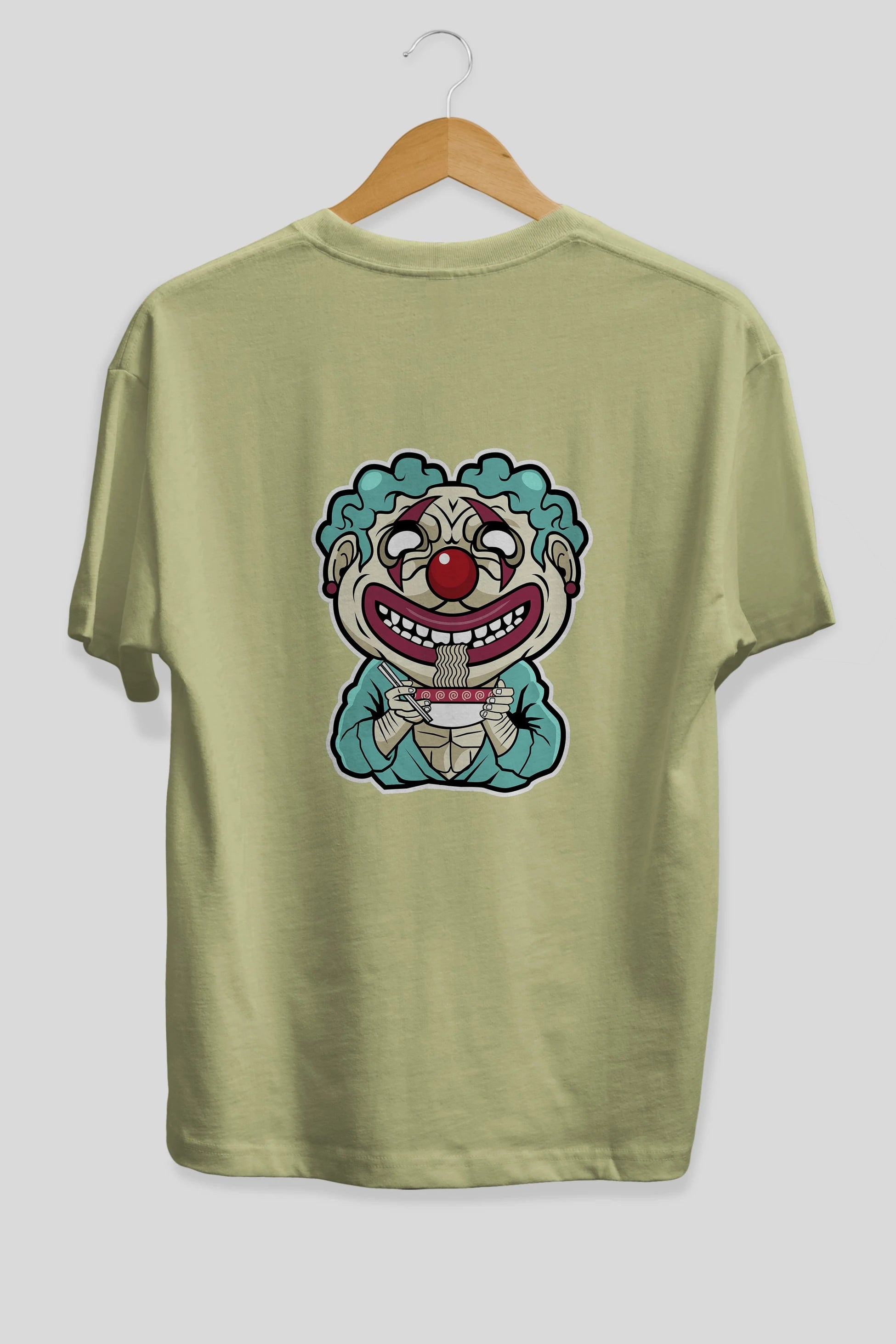 Clown Ramen Arka Baskılı Oversize t-shirt Erkek Kadın Unisex %100 Pamuk tişort