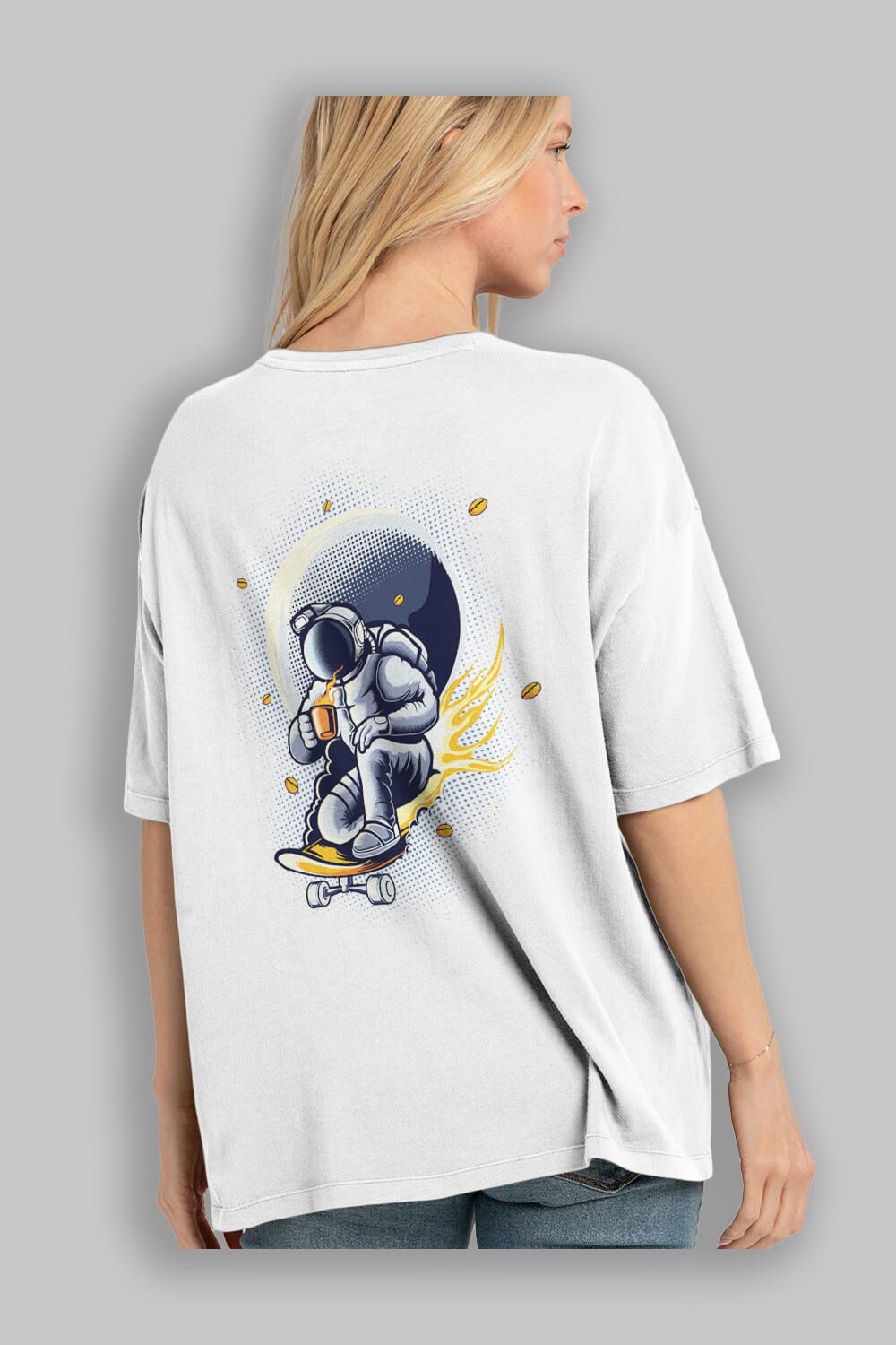 Astro Coffee Addict Arka Baskılı Oversize t-shirt Erkek Kadın Unisex