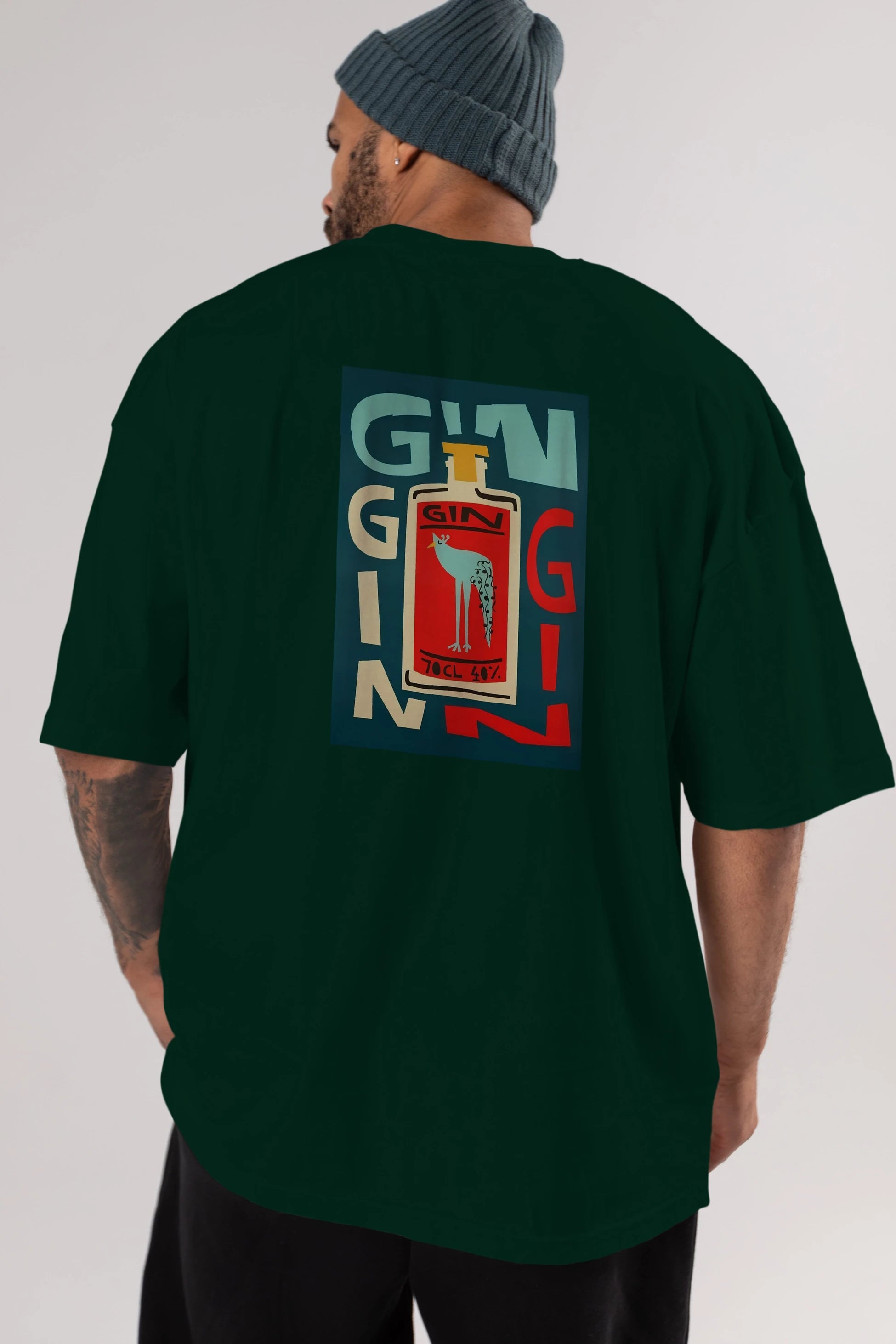 Gin 2 Arka Baskılı Oversize t-shirt Erkek Kadın Unisex %100 Pamuk Bisiklet Yaka tişort