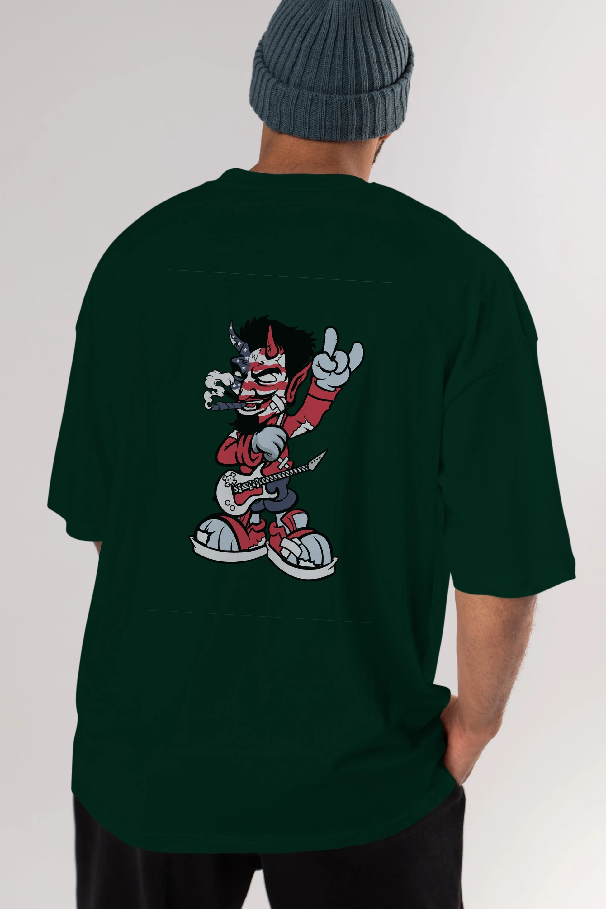 American Devil Rockstar Arka Baskılı Oversize t-shirt Erkek Kadın Unisex %100 Pamuk tişort