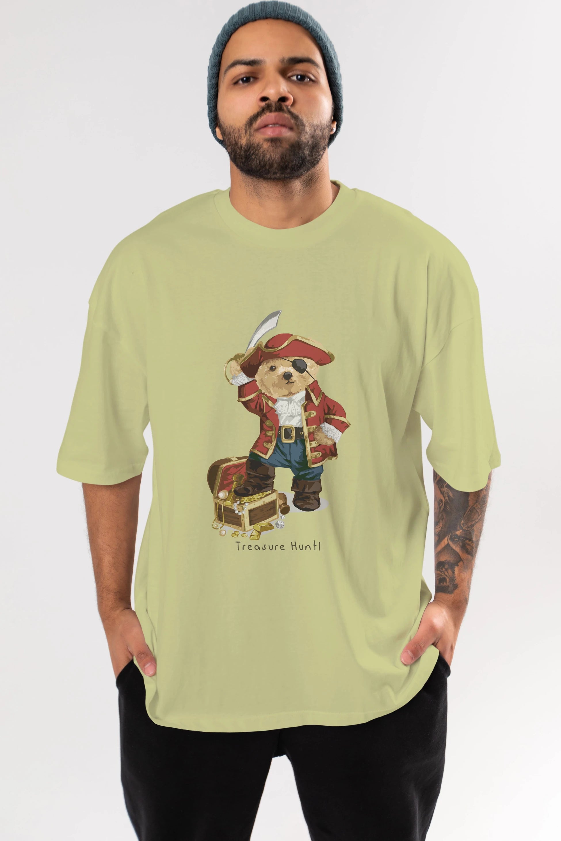 Teddy Bear Treasure Hunt Ön Baskılı Oversize t-shirt Erkek Kadın Unisex %100 Pamuk