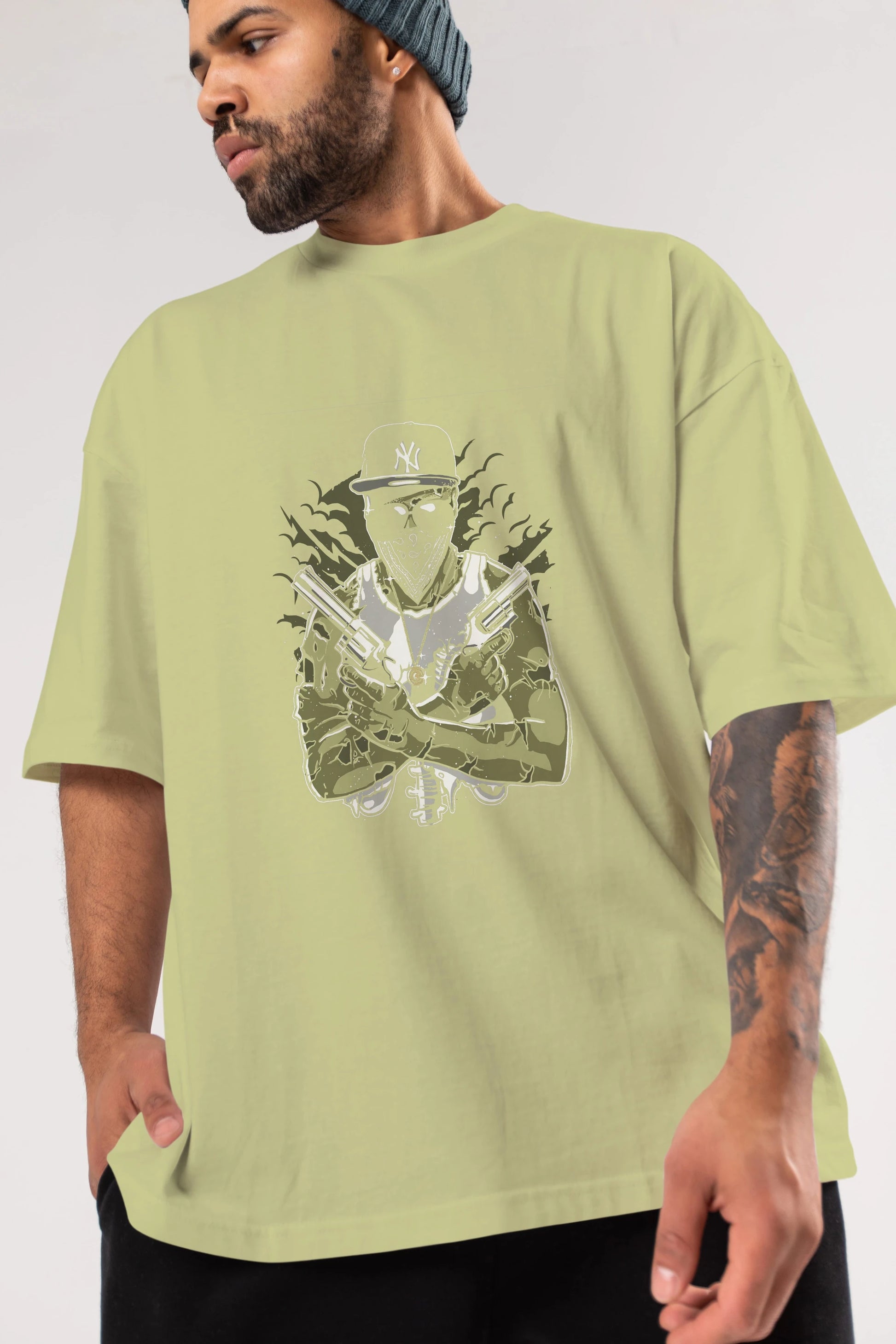 Gangsta Zombie Ön Baskılı Oversize t-shirt Erkek Kadın Unisex %100 Pamuk tişort