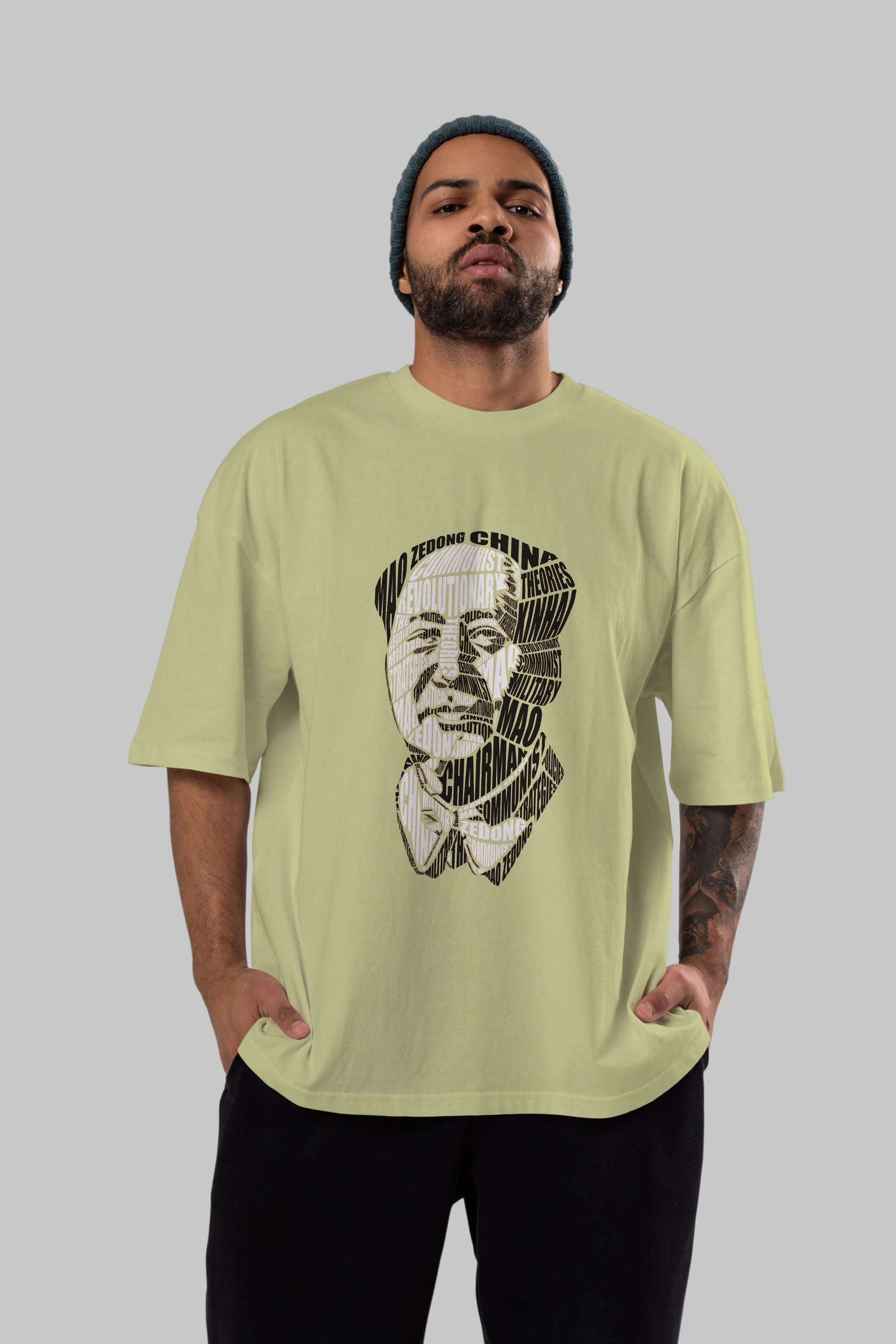 Mao Zedong Calligram Ön Baskılı Oversize t-shirt %100 pamuk Erkek Kadın Unisex