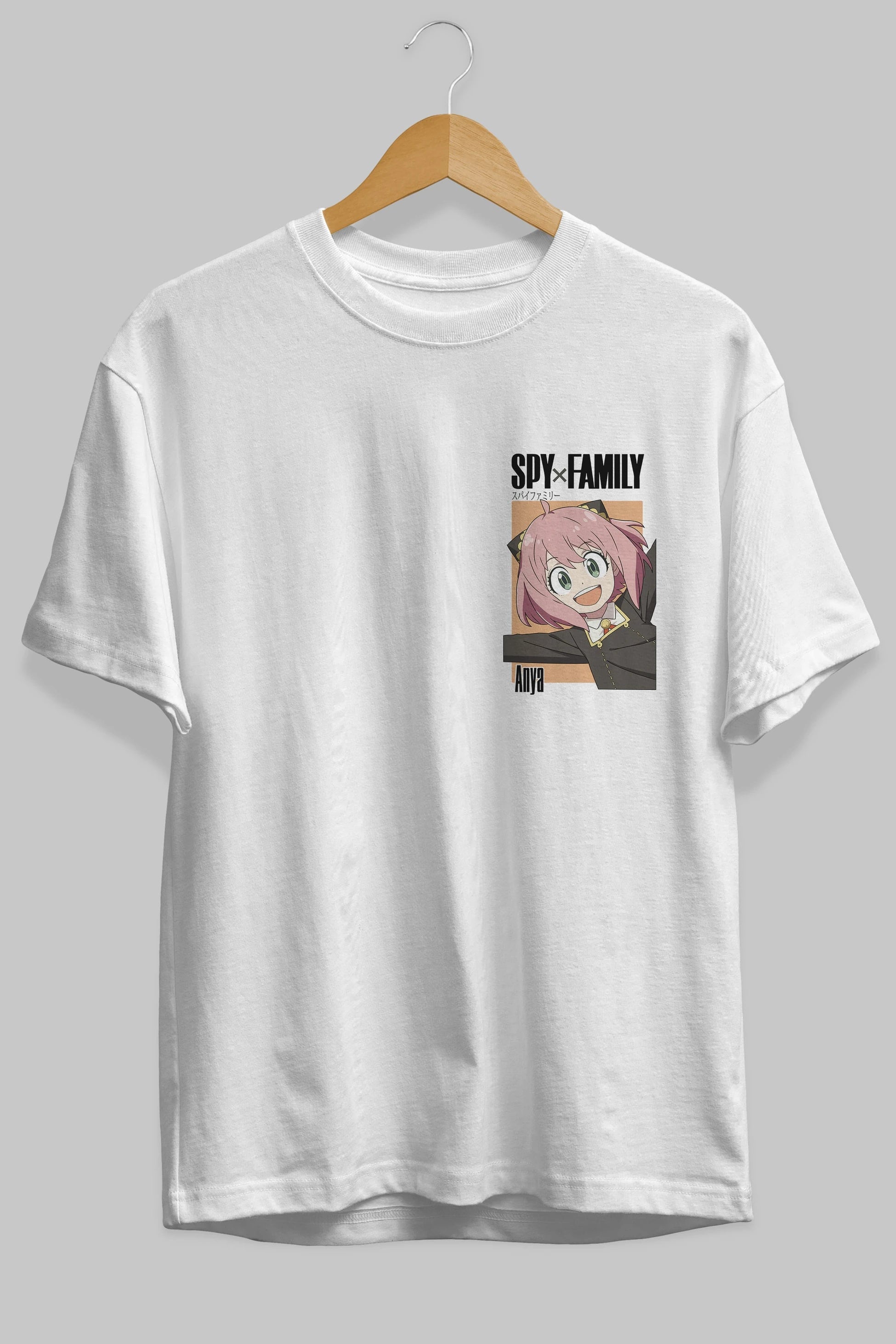 SPY X FAMILY Anya Ön Sol Baskılı Oversize t-shirt Erkek Kadın Unisex %100 Pamuk Bisiklet Yaka tişort