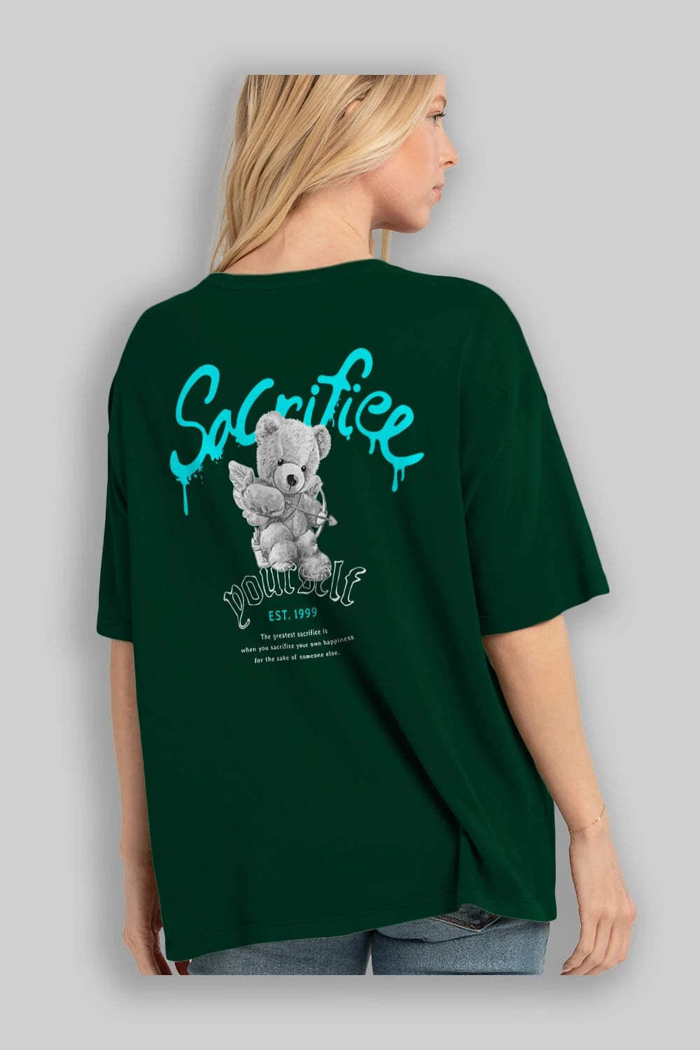 Sacrifice Yourself Bear Arka Baskılı Oversize t-shirt Erkek Kadın Unisex