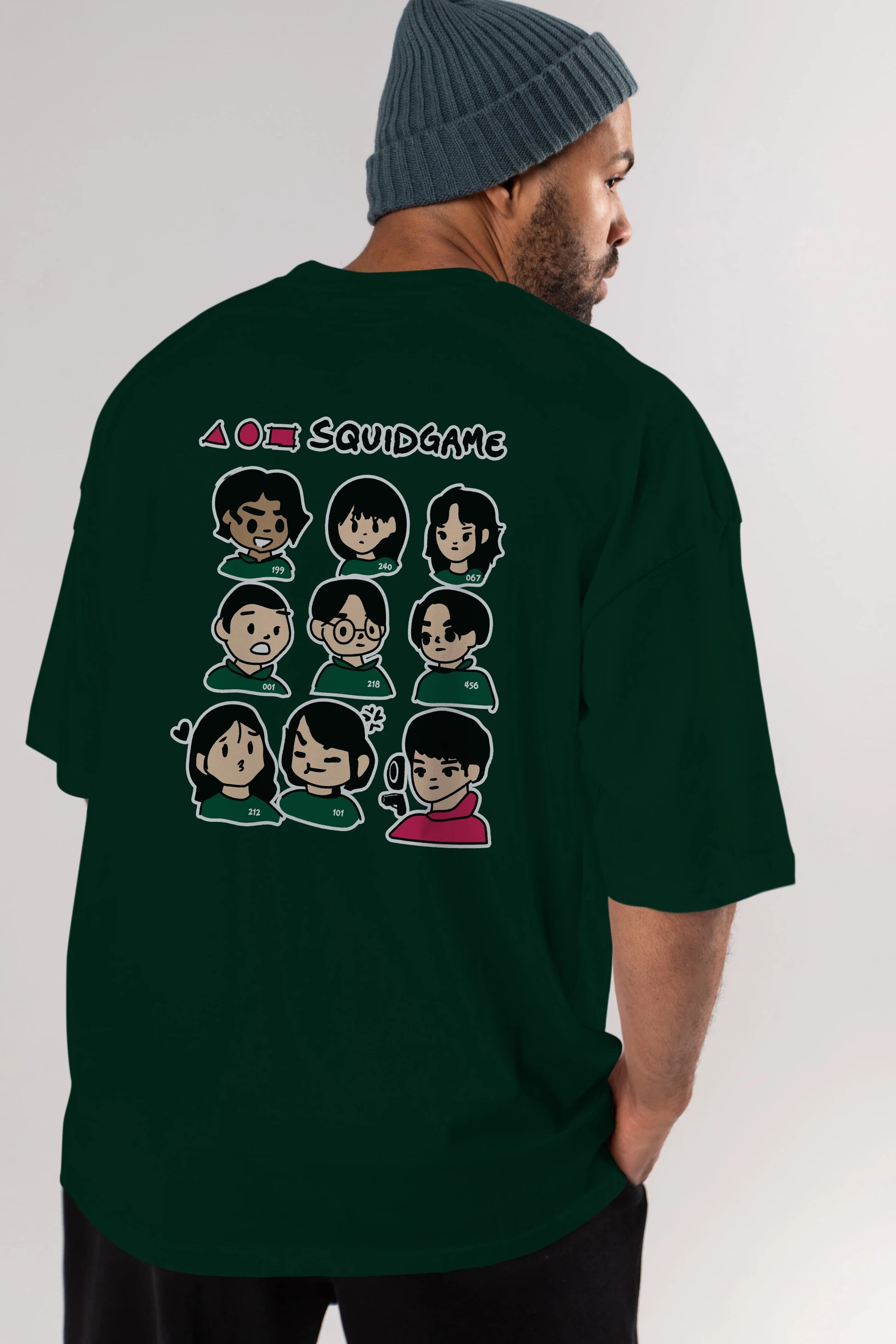 Squid Game (3) Arka Baskılı Oversize t-shirt Erkek Kadın Unisex %100 Pamuk Bisiklet Yaka tişort