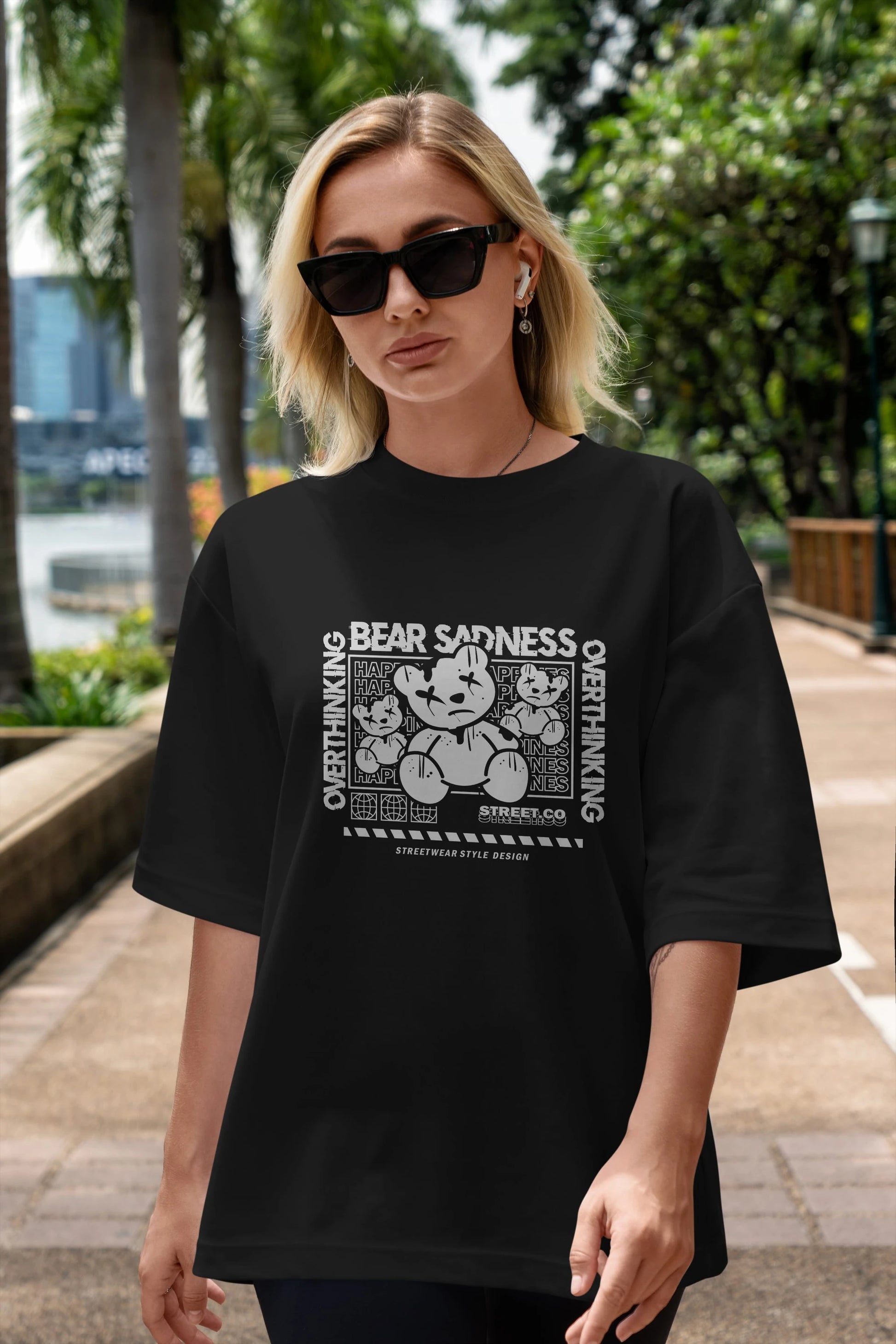 Bear Sadness 2 Ön Baskılı Oversize t-shirt Erkek Kadın Unisex