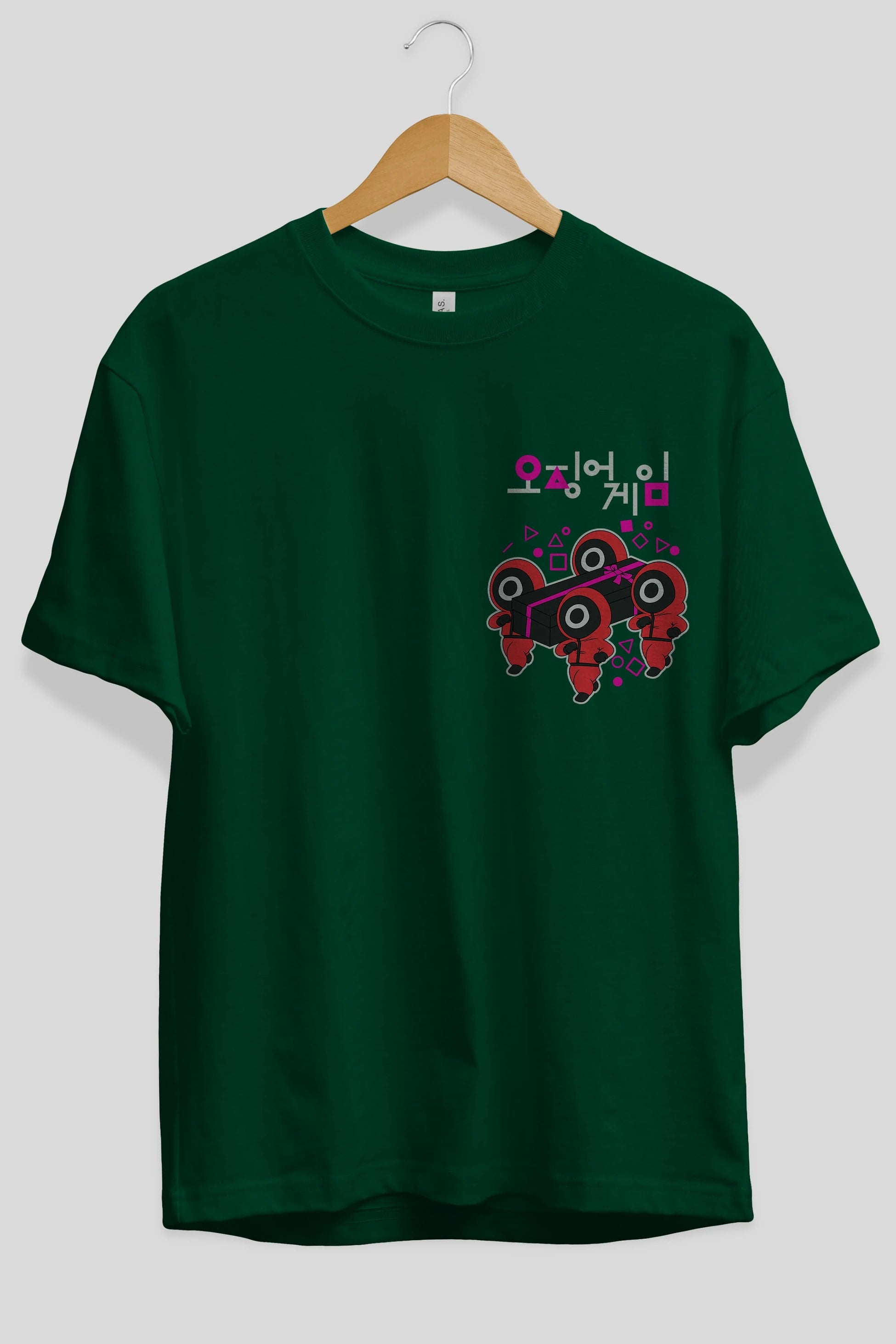 Squid Game (6) Ön Sol Baskılı Oversize t-shirt Erkek Kadın Unisex %100 Pamuk Bisiklet Yaka tişort