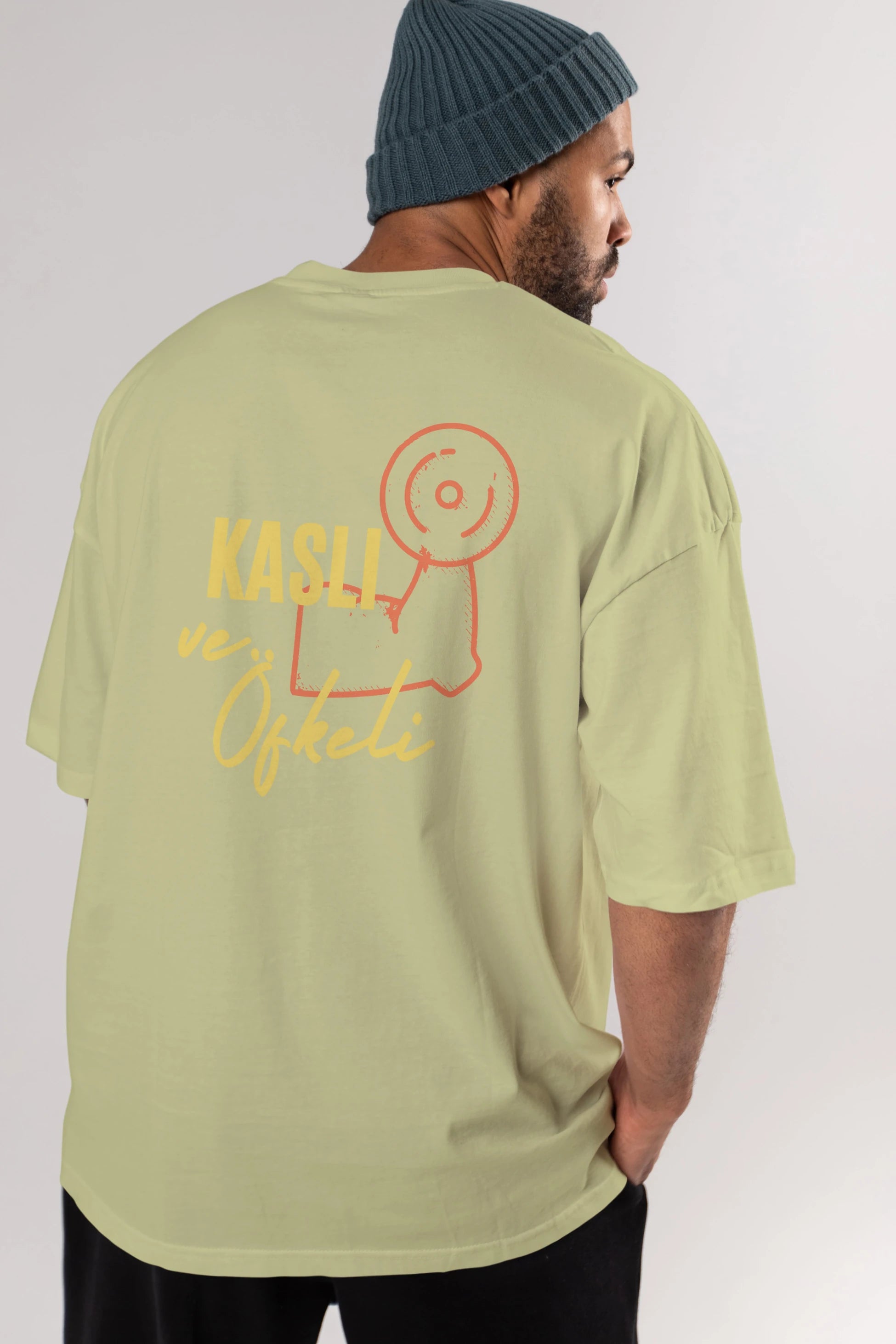 Kaslı ve Öfkeli Yazılı Arka Baskılı Oversize t-shirt Erkek Kadın Unisex