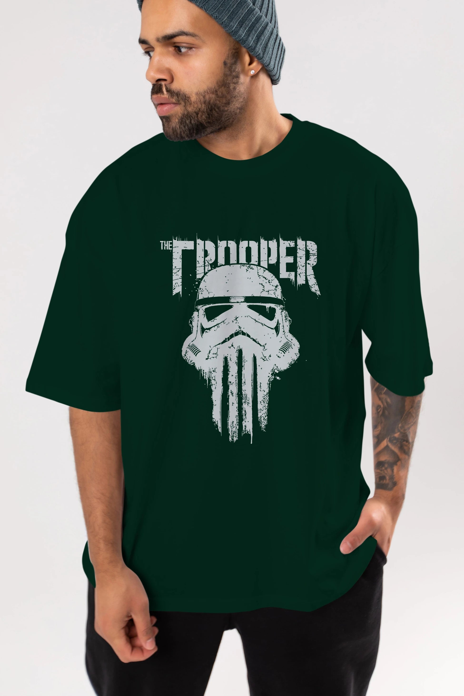 The Trooper Ön Baskılı Oversize t-shirt Erkek Kadın Unisex %100 Pamuk Bisiklet Yaka tişort