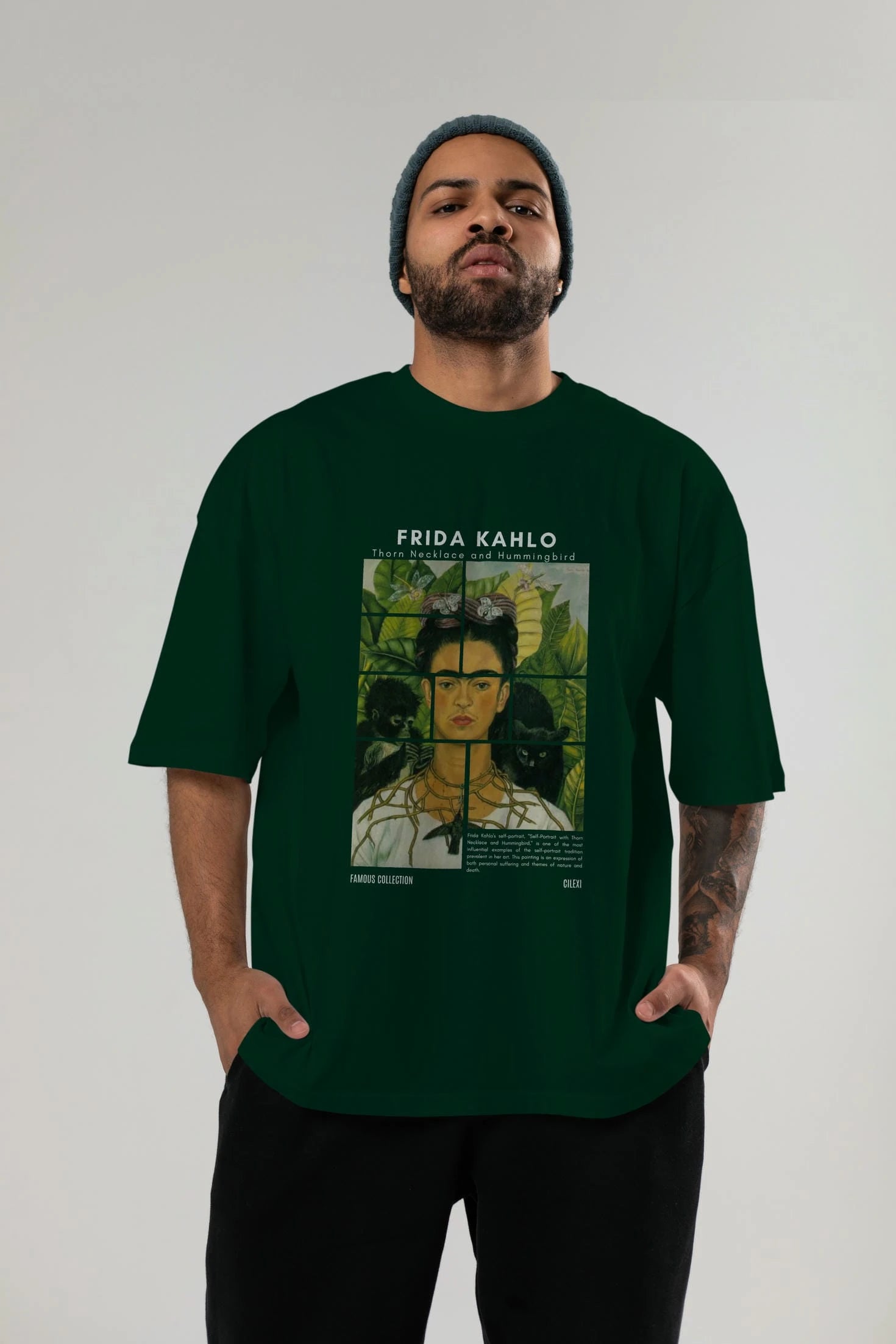 Frida Kahlo ön Baskılı Oversize t-shirt Erkek Kadın Bisiklet Yaka Pamuk tişort