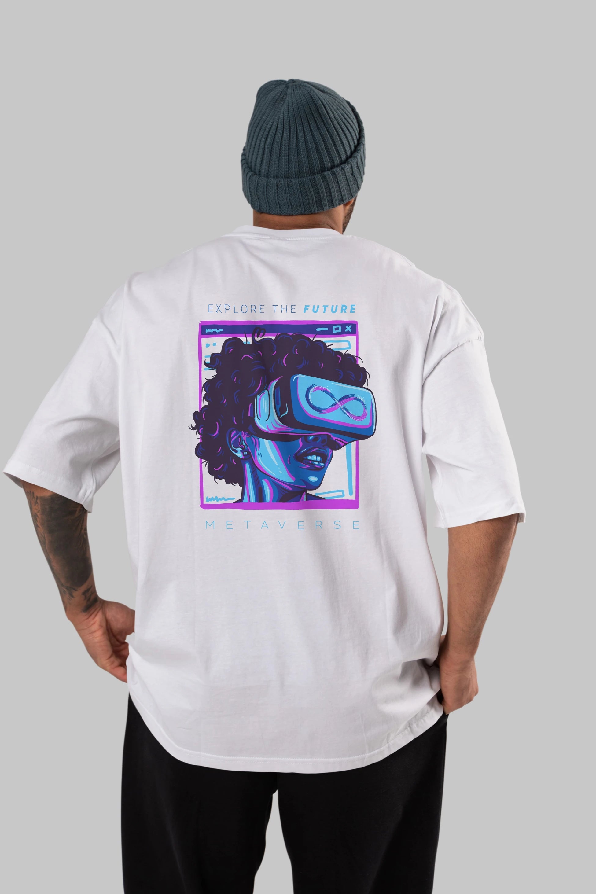 Metaverse Arka Baskılı Oversize t-shirt Erkek Kadın Unisex