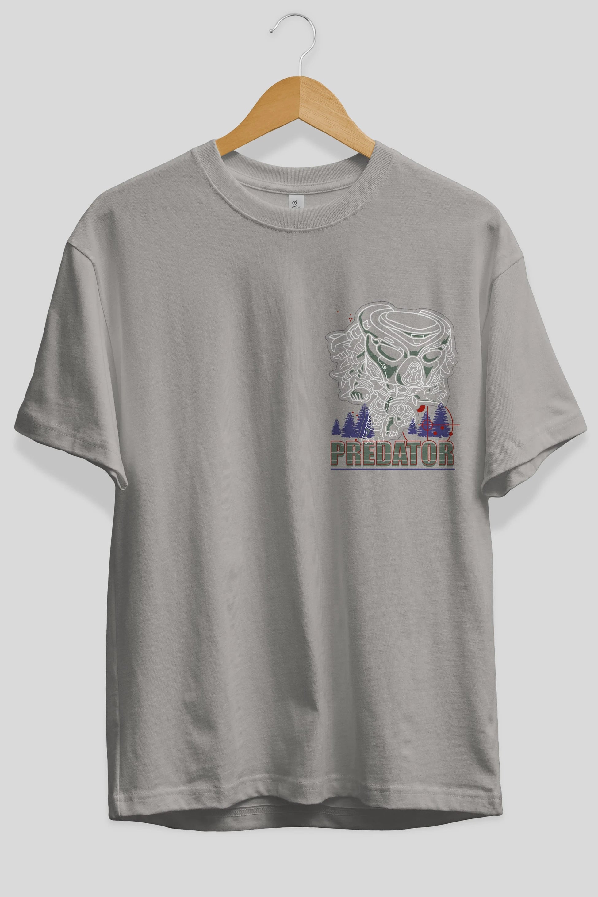 Predator Ön Sol Baskılı Oversize t-shirt Erkek Kadın Unisex %100 Pamuk Bisiklet Yaka tişort