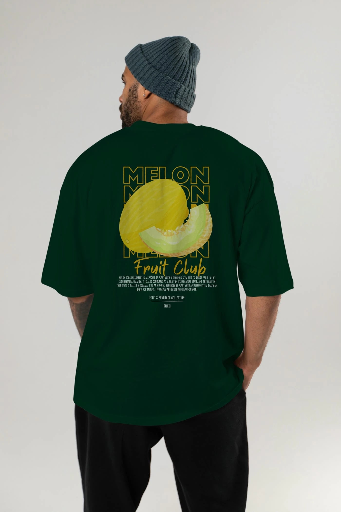 Melon Arka Baskılı Oversize t-shirt Erkek Kadın Pamuk Bisiklet Yaka tişort