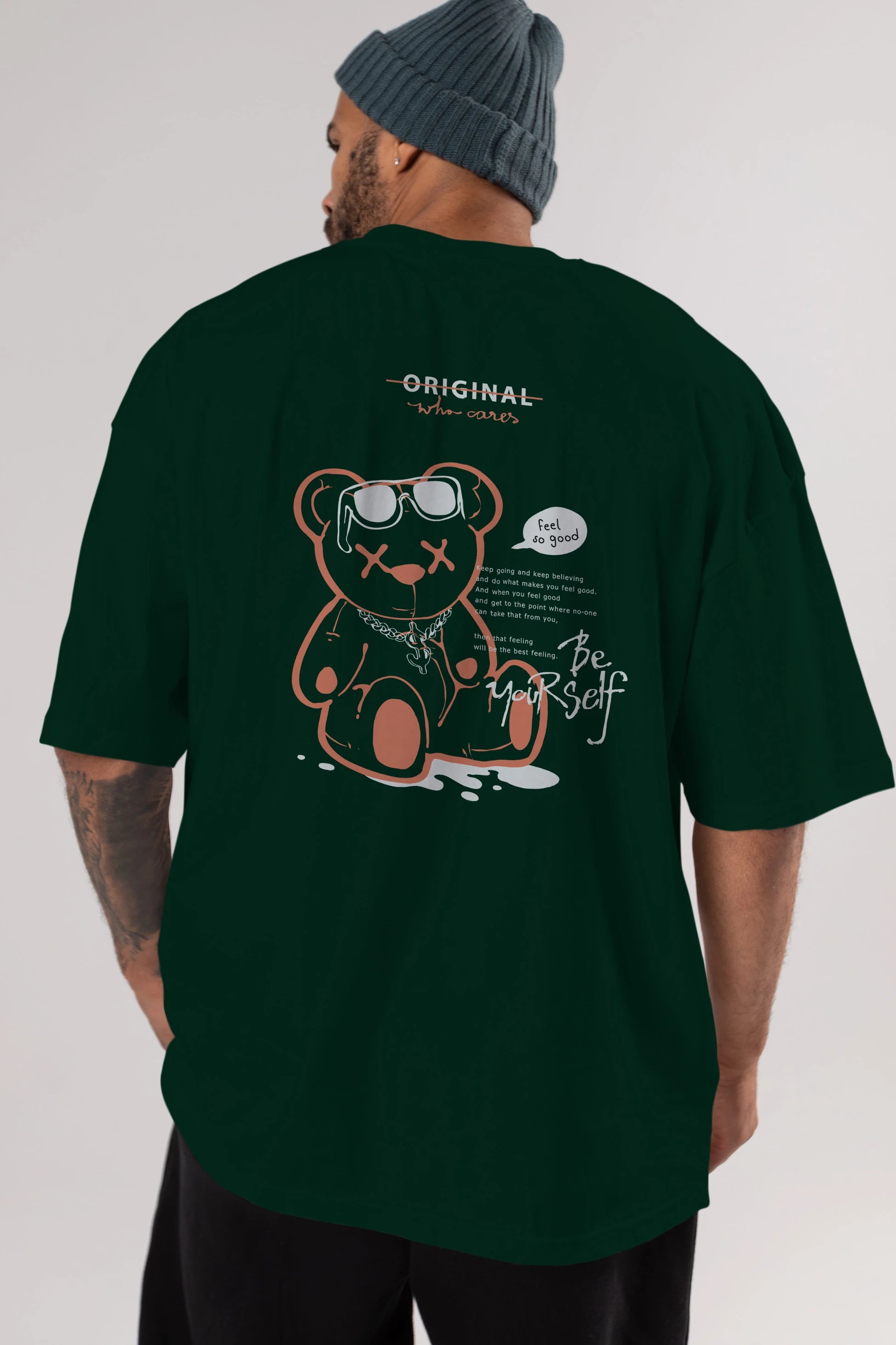 Feel So Good Bear Arka Baskılı Oversize t-shirt Erkek Kadın Unisex