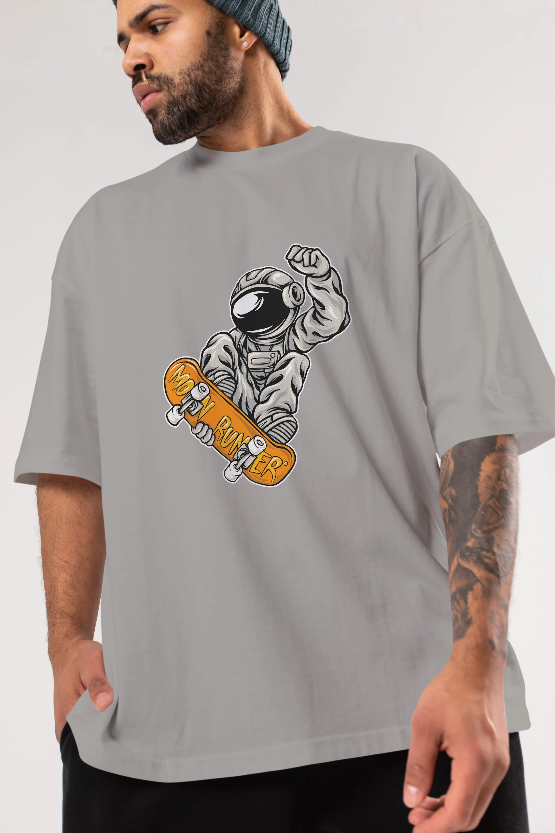 Moon Runner Ön Baskılı Oversize t-shirt Erkek Kadın Unisex