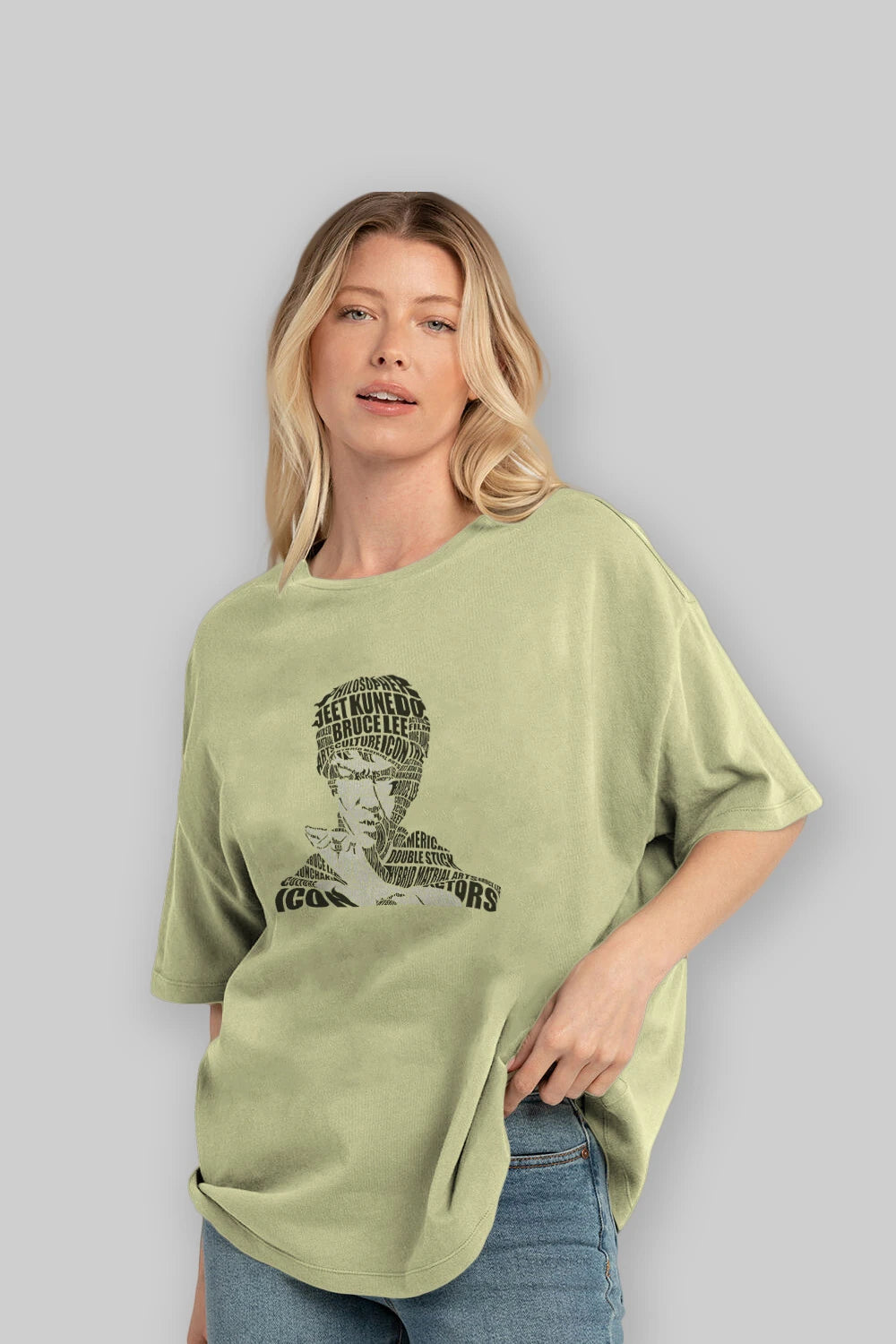 Bruce Lee Calligram Ön Baskılı Oversize t-shirt %100 pamuk Erkek Kadın Unisex