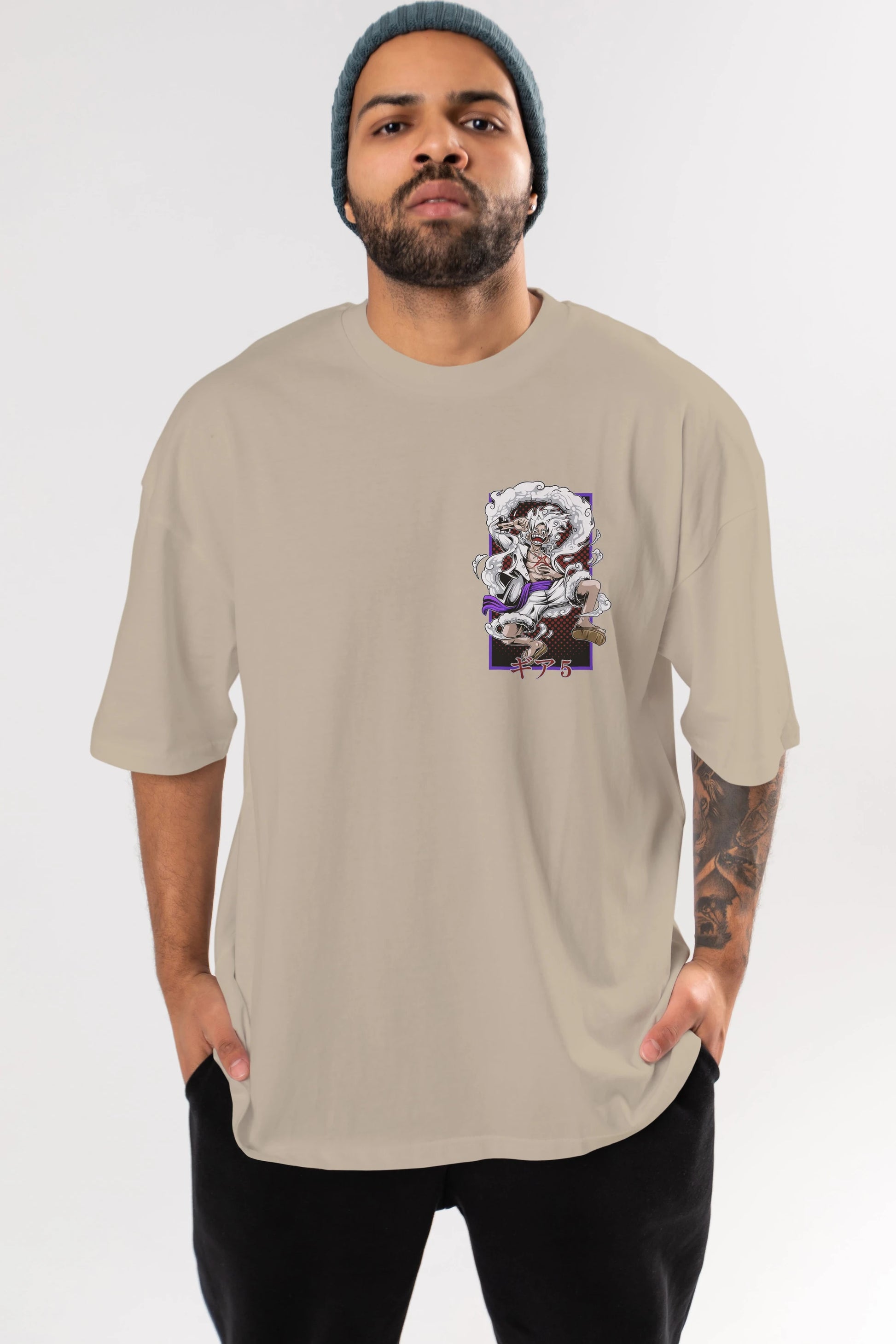 MONKEY D. LUFFY GEAR5 Ön Sol Baskılı Oversize t-shirt Erkek Kadın Unisex %100 Pamuk Bisiklet Yaka tişort